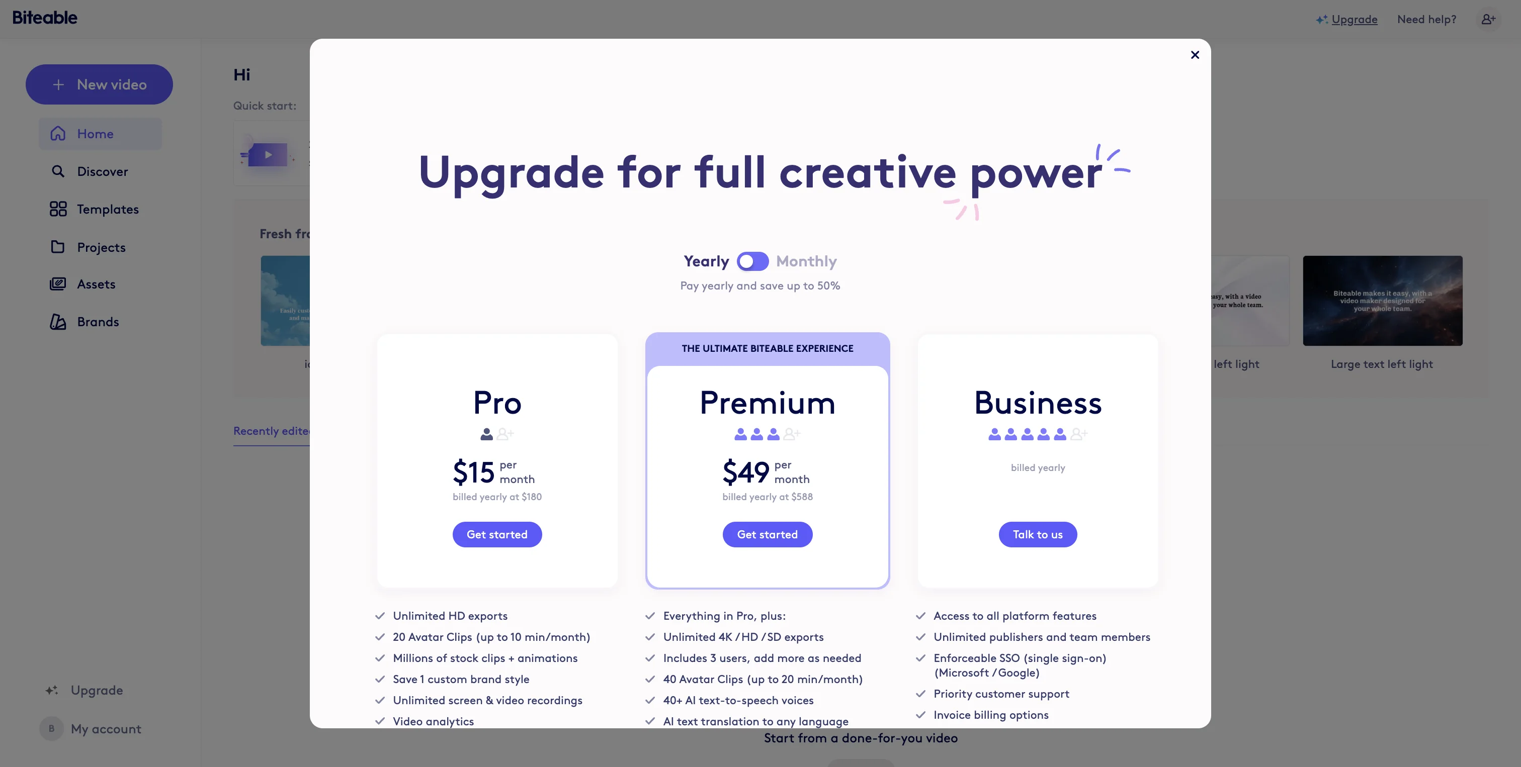 Screenshot showing Click on any of the Upgrade buttons to view available plans