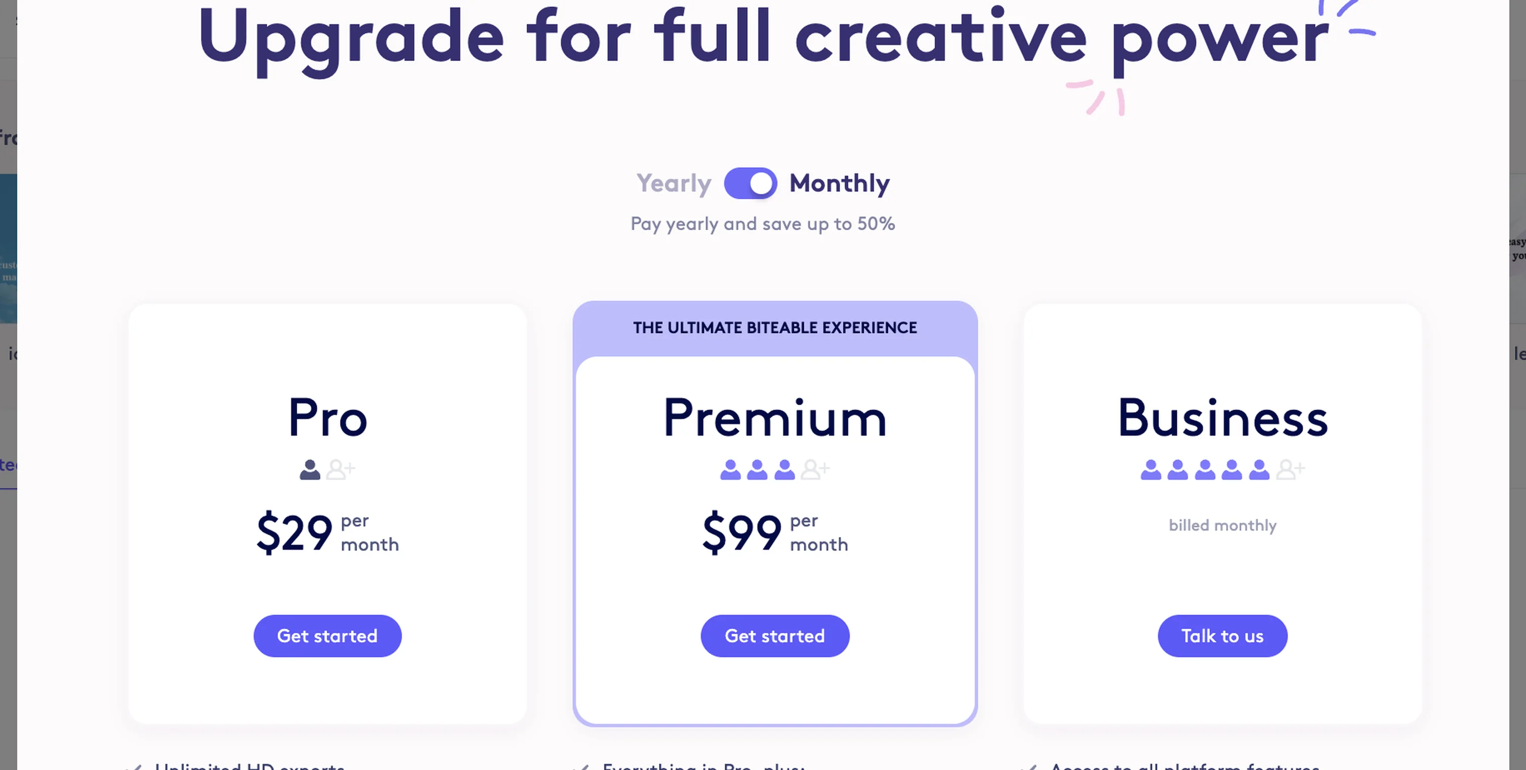 Screenshot showing Select your billing / renewal frequency (Yearly or Monthly)