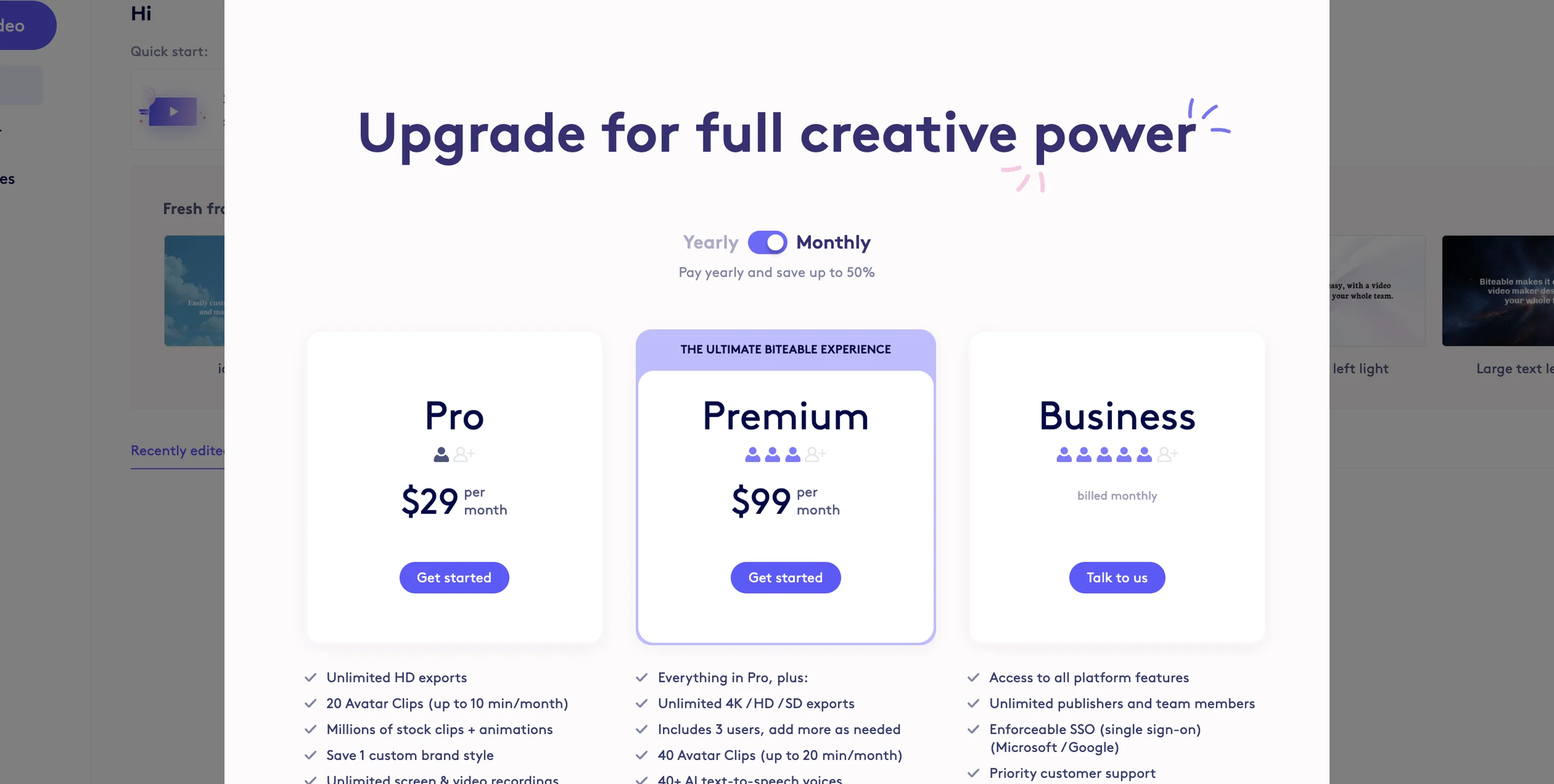 Screenshot showing Monthly plans are billed each month and can be cancelled anytime