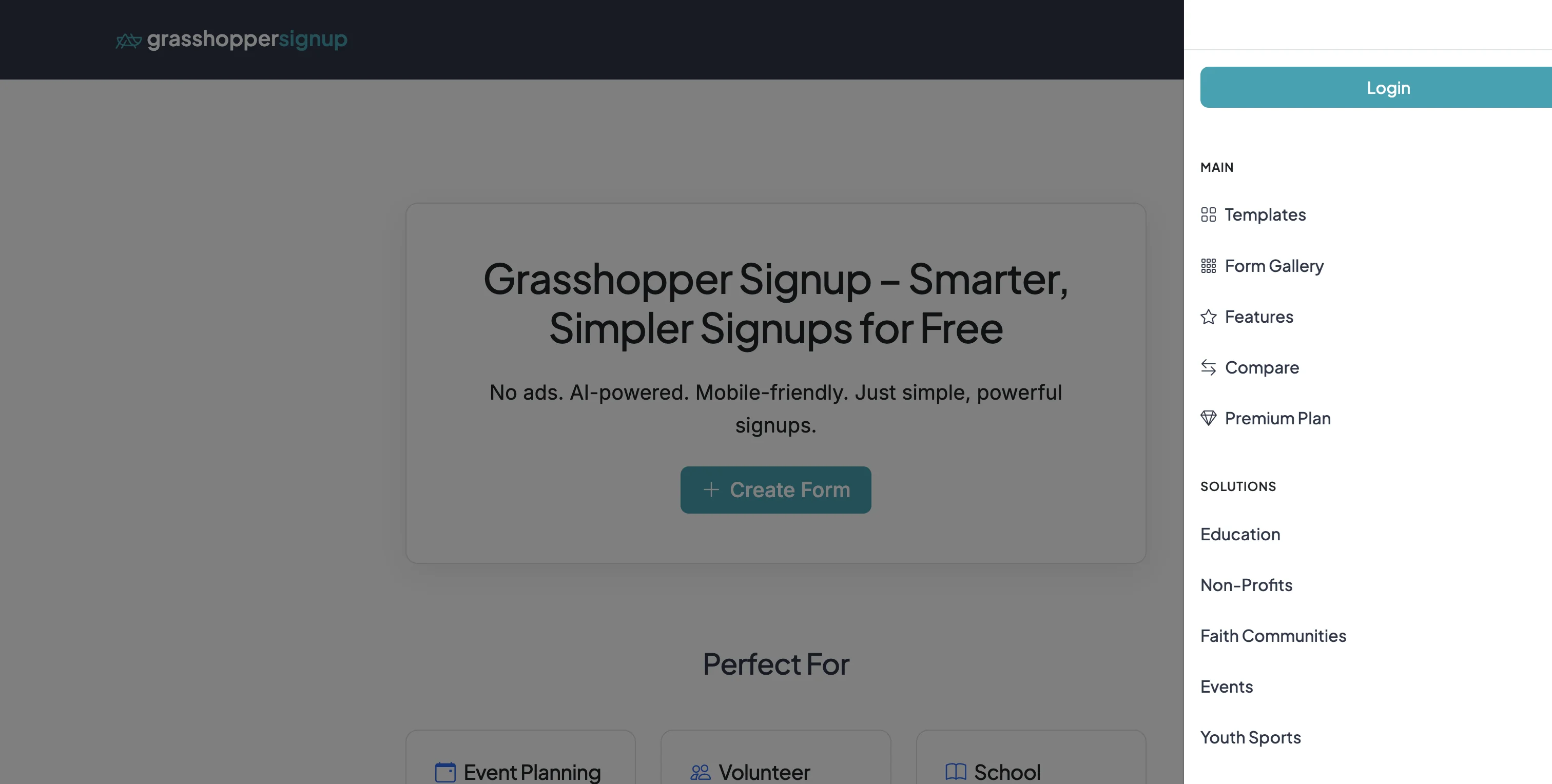 Screenshot showing Click the hamburger on the right and select Login