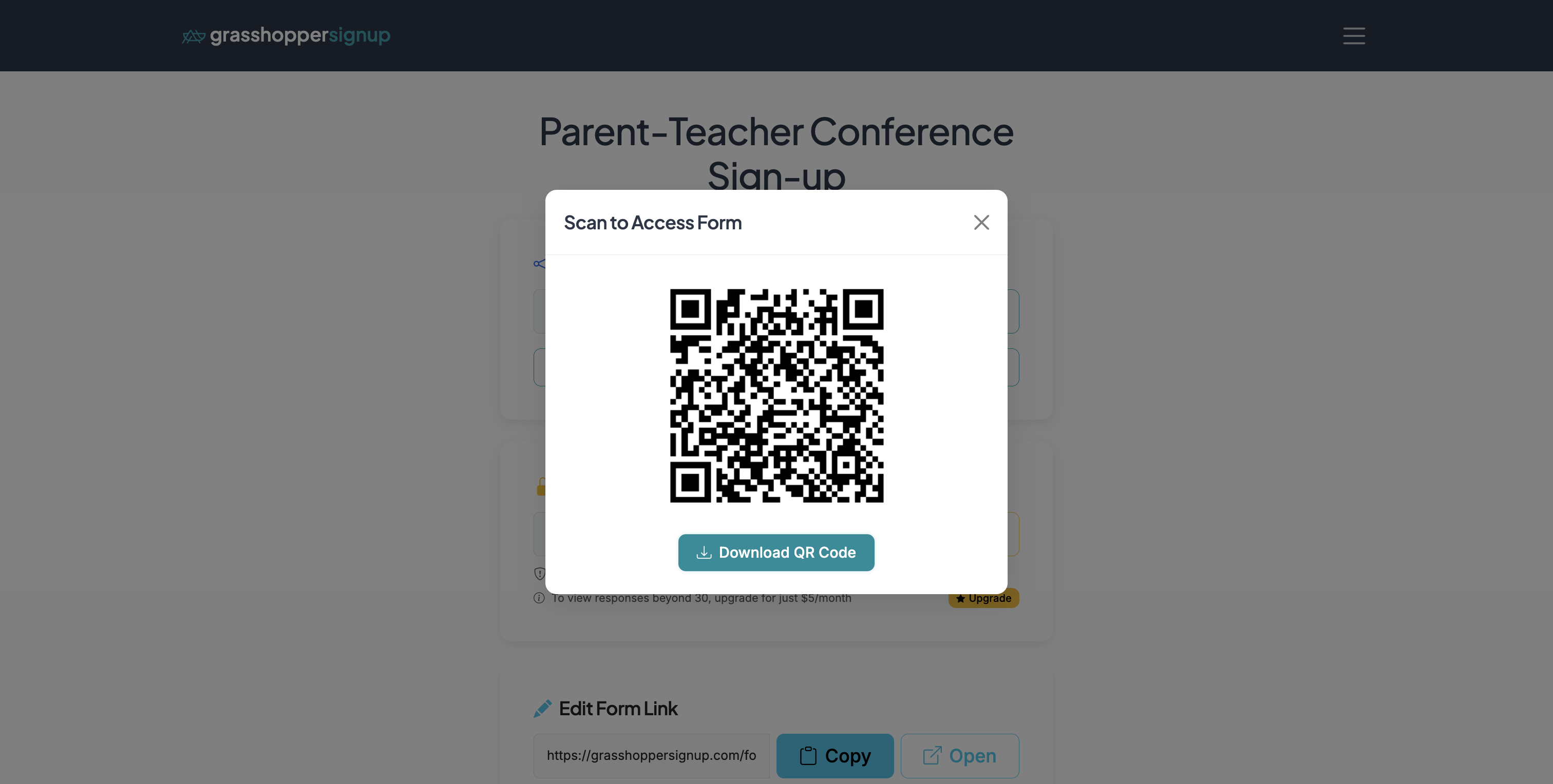 Screenshot showing Download the QR code image.