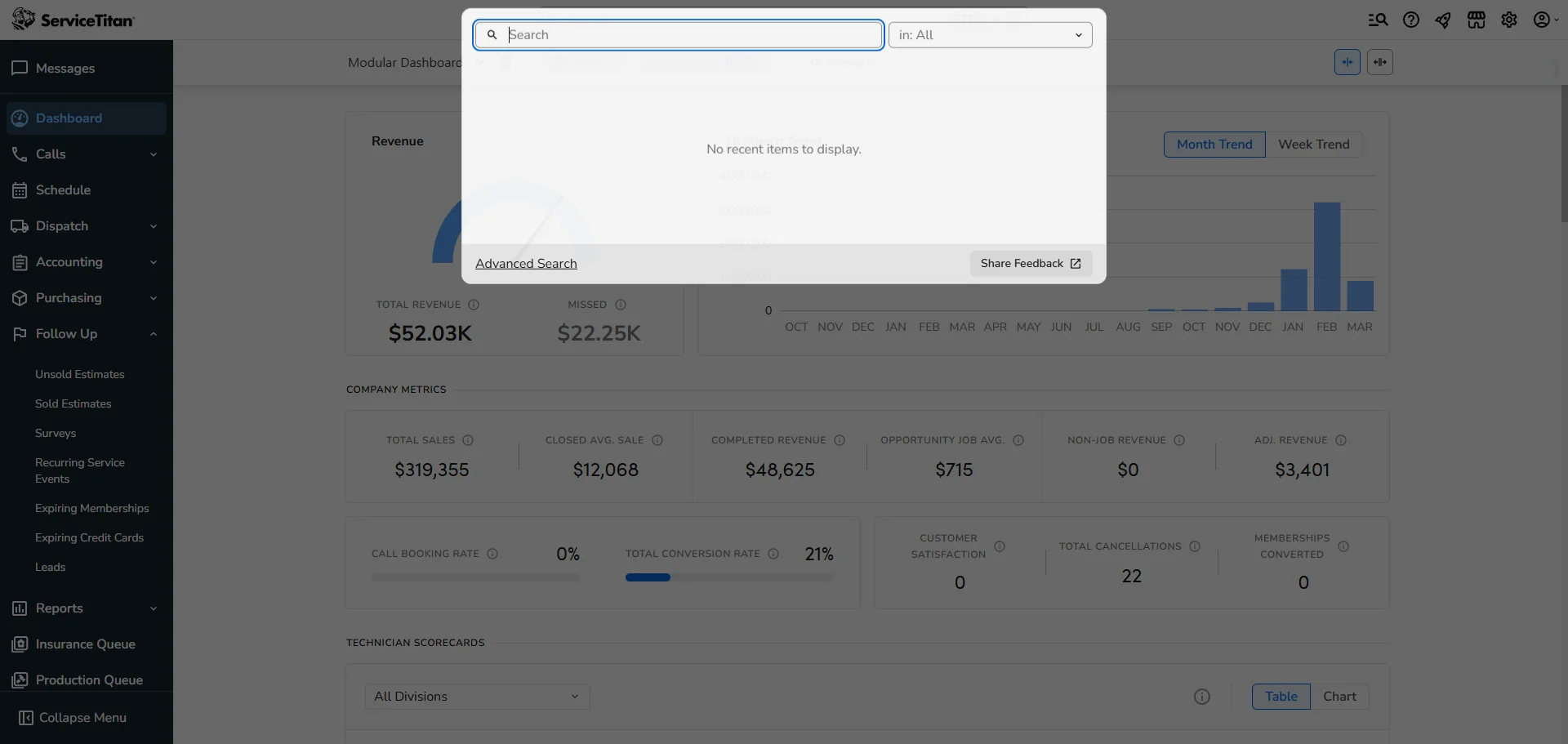 Screenshot showing From Dashboards, search for the Customer's Account that you are applying the payment to.