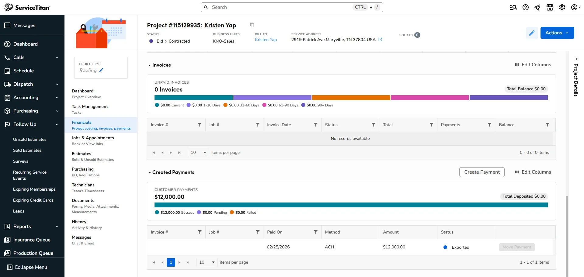 Screenshot showing Scroll all the way down to the bottom of the page until you see this screen with the section that is titled "Created Payments". Now click on the "Create Payment" button to the right of the title.