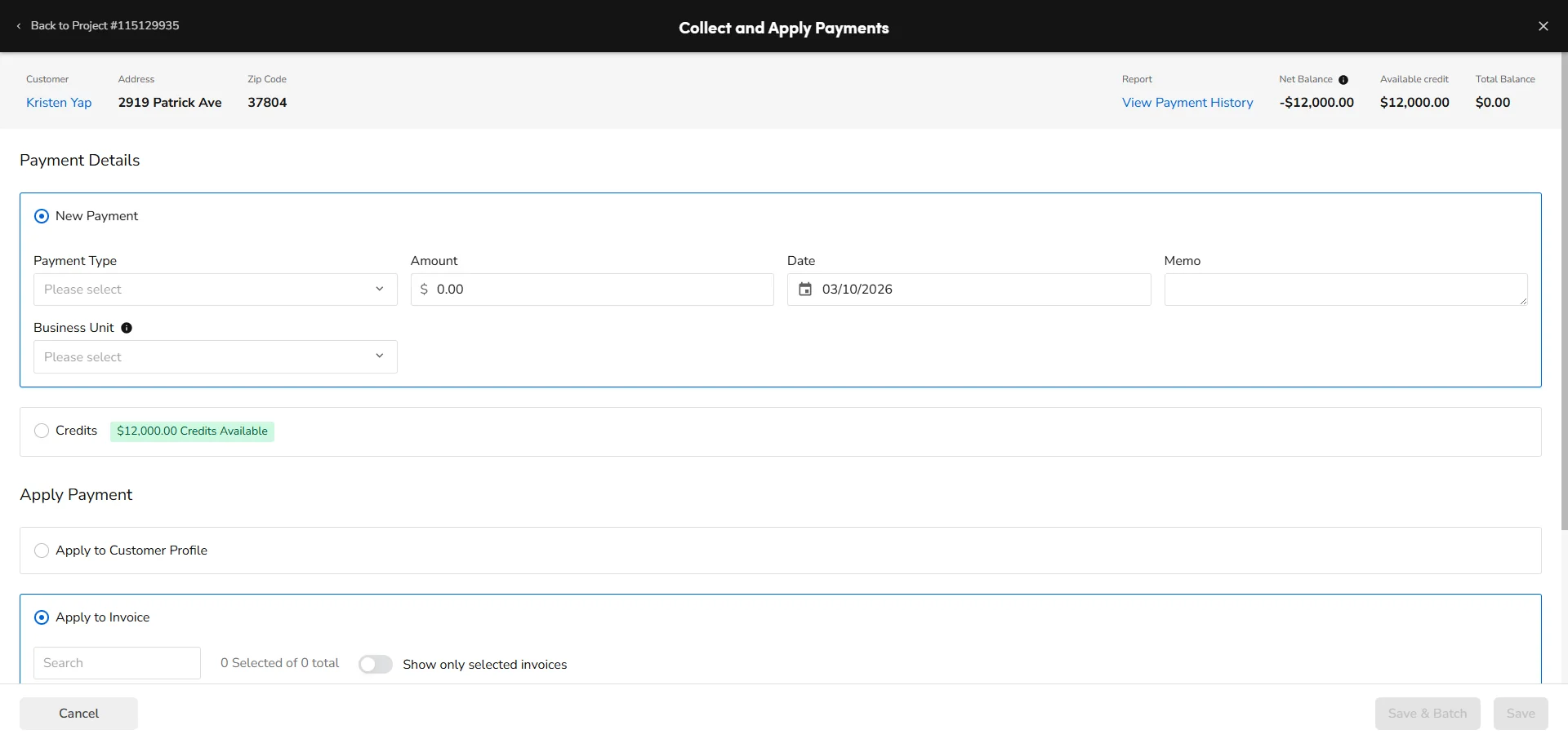 Screenshot showing Be SURE to select "SAVE" before exiting this screen or the payment will not be recorded.