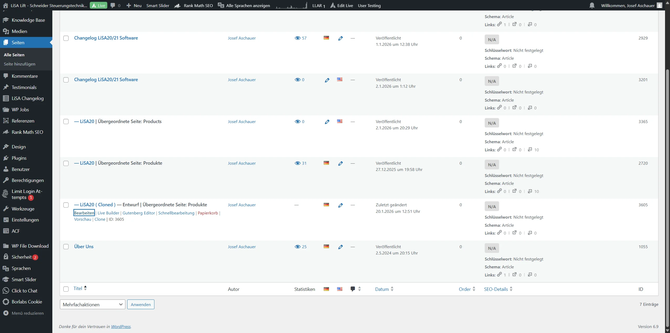 Screenshot showing Bearbeiten drücken