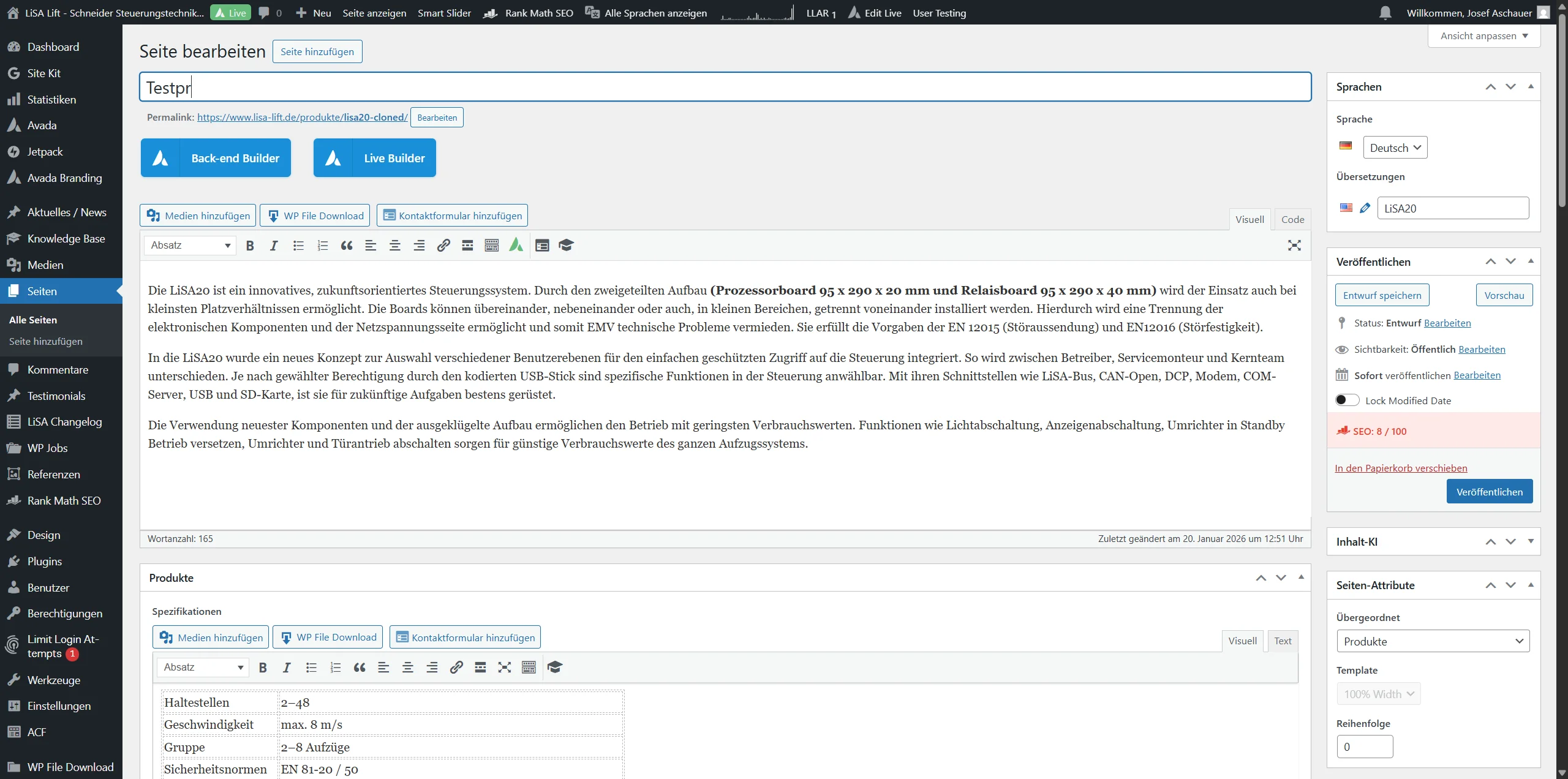 Screenshot showing Produktname eintragen