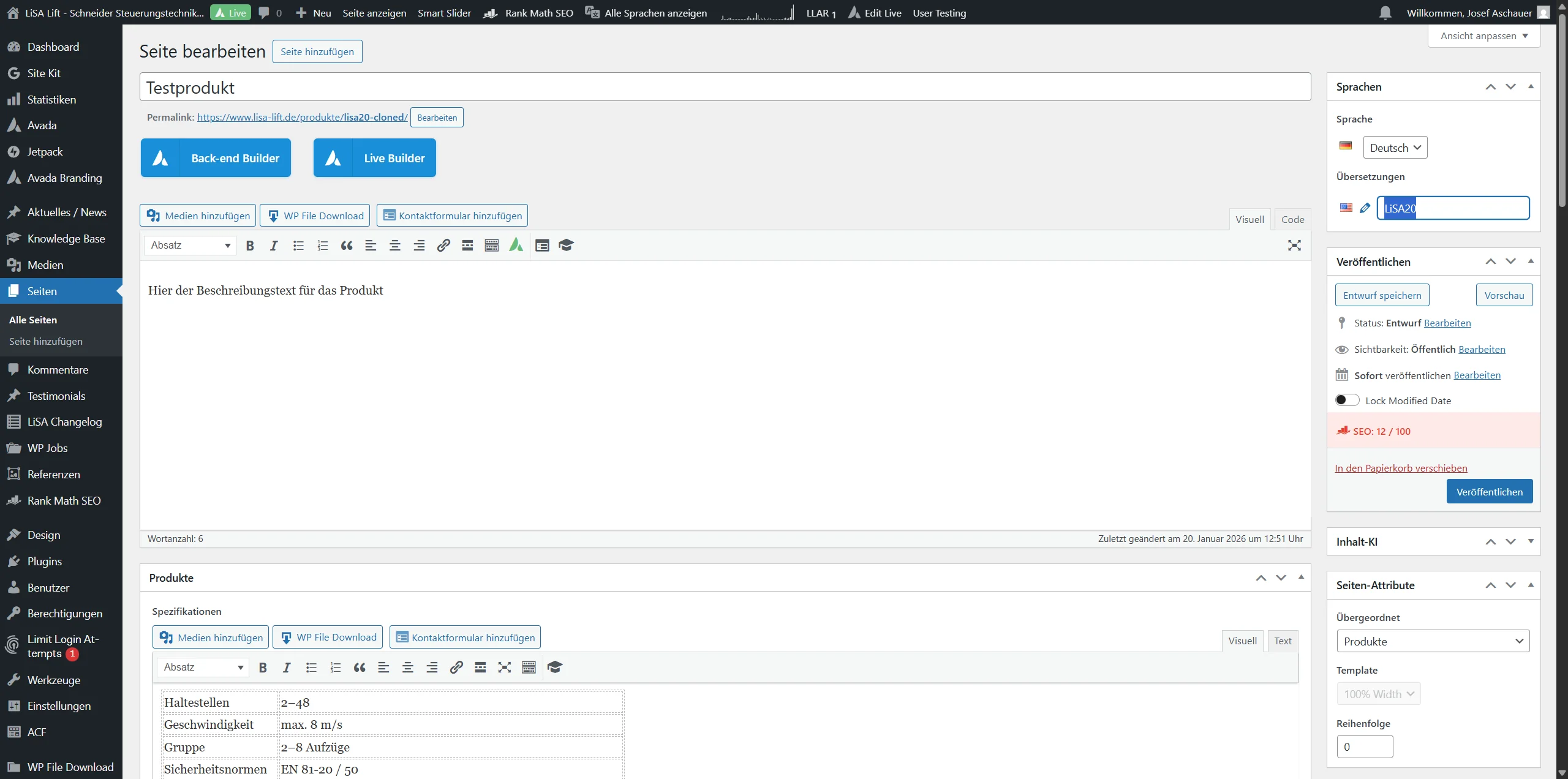Screenshot showing Inhalt hier erstmal löschen!