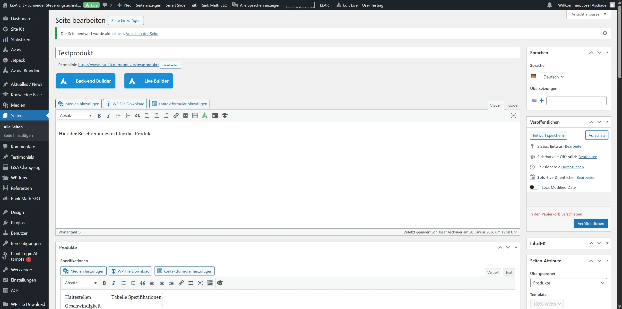 Screenshot showing Zum Ansehen der Website einmal auf "Vorschau" drücken dann öffnet sich ein neuer Tab!