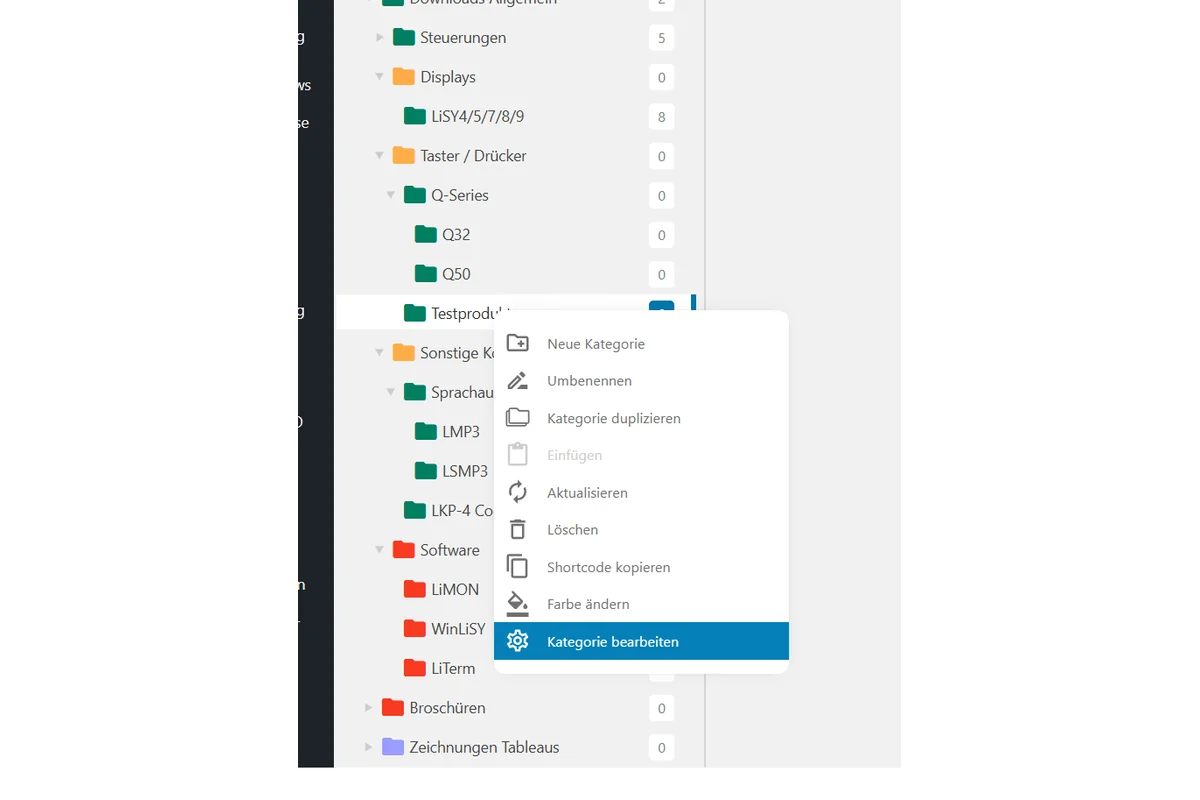 Screenshot showing Nun müssen wir uns die "ID" der Kategorie notieren, dazu drücken wir mit Rechtsklick auf die eben erstellte Kategorie und klicken auf "Kategorie bearbeiten"