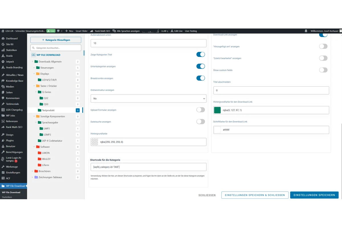Screenshot showing Danach scrollen wir ganz nach unten zu dem Abschnitt "Shortcode für die Kategorie" nun merken oder notieren wir uns die ID in unserem Fall nun die 365, diese benötigen wir dann wieder auf der Produktseite.
