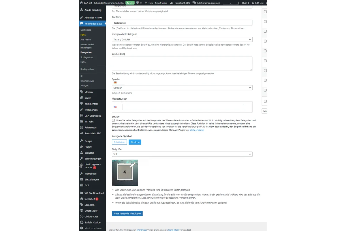 Screenshot showing Nun wählen wir noch ein Bild aus! Canva Link: https://www.canva.com/design/DAG8mTXQOEc/DR2ckzz4fNVlIJ_vWUwfYQ/edit danach drücken wir "Neue Kategorie hinzufügen"