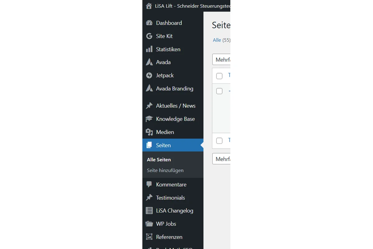 Screenshot showing Wir gehen zurück auf "Alle Seiten"