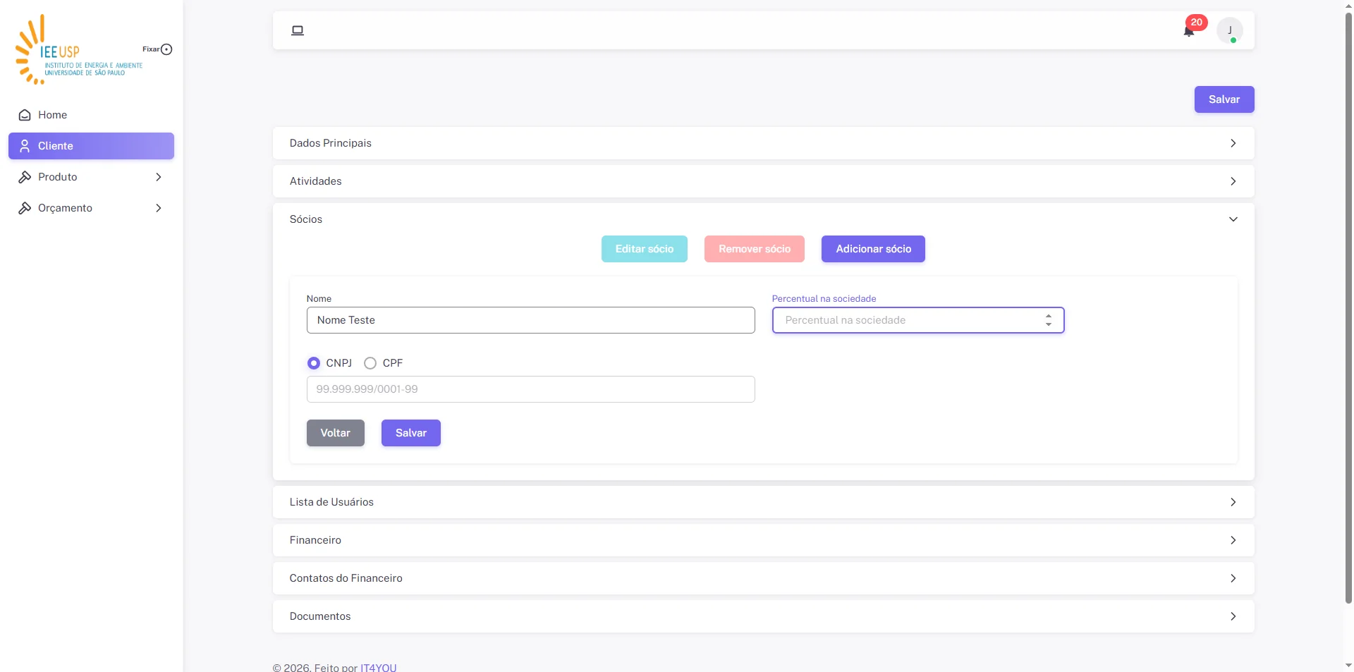 Screenshot showing Clique no botão "Adicionar Sócio"