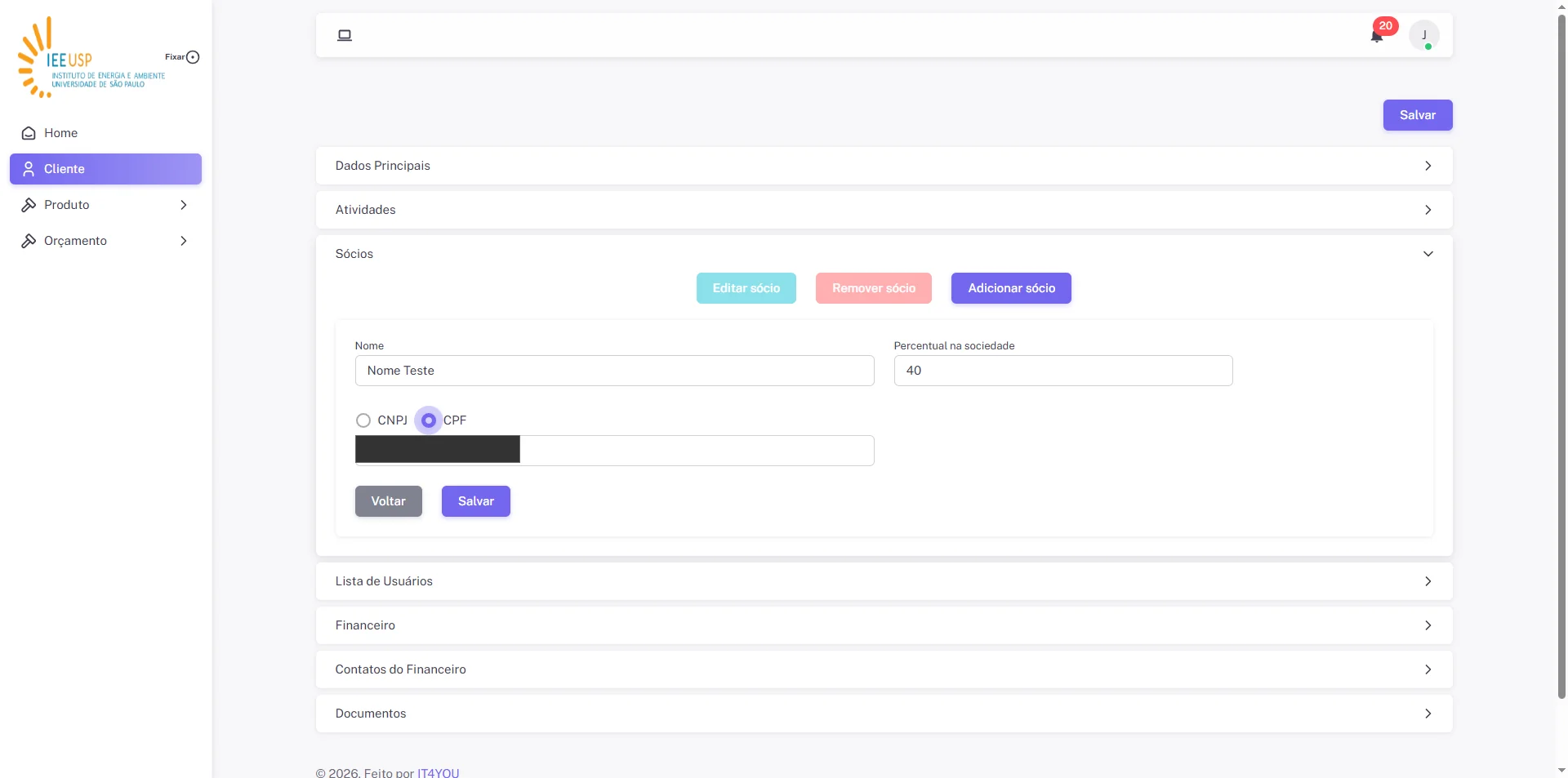 Screenshot showing Após as alterações necessárias clique no botão "Salvar"