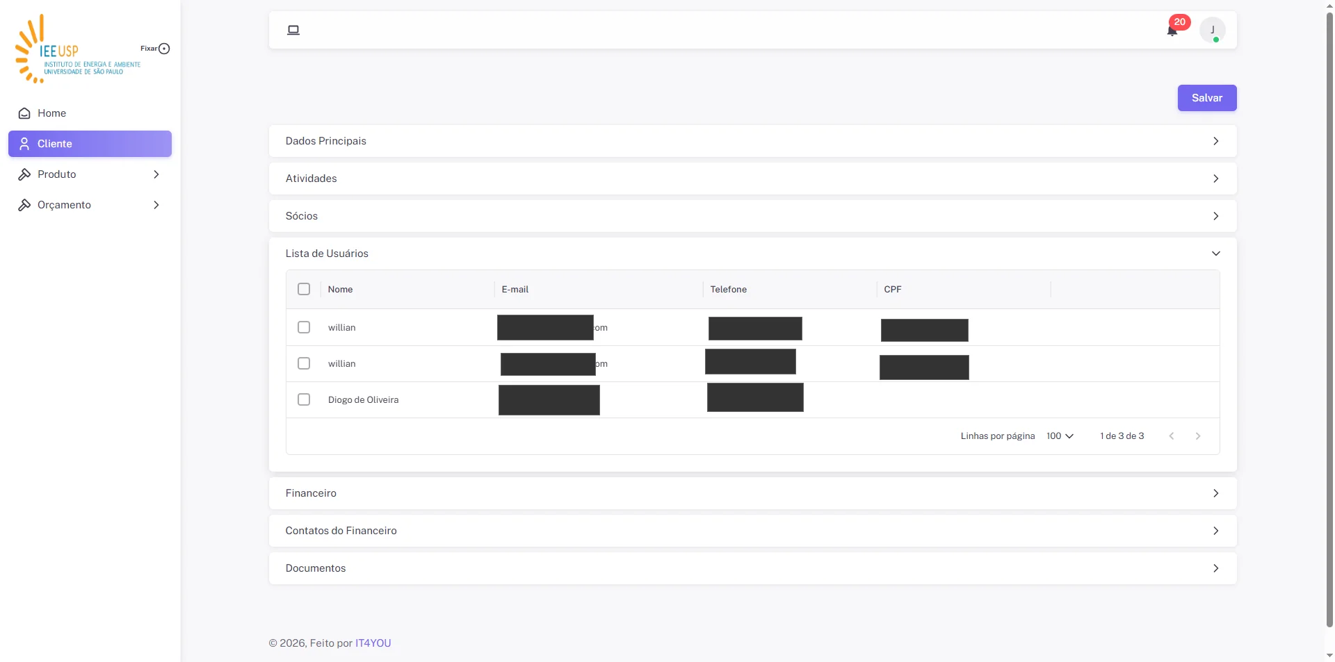 Screenshot showing Para visualizar os usuários, clique em 'Lista de Usuários'