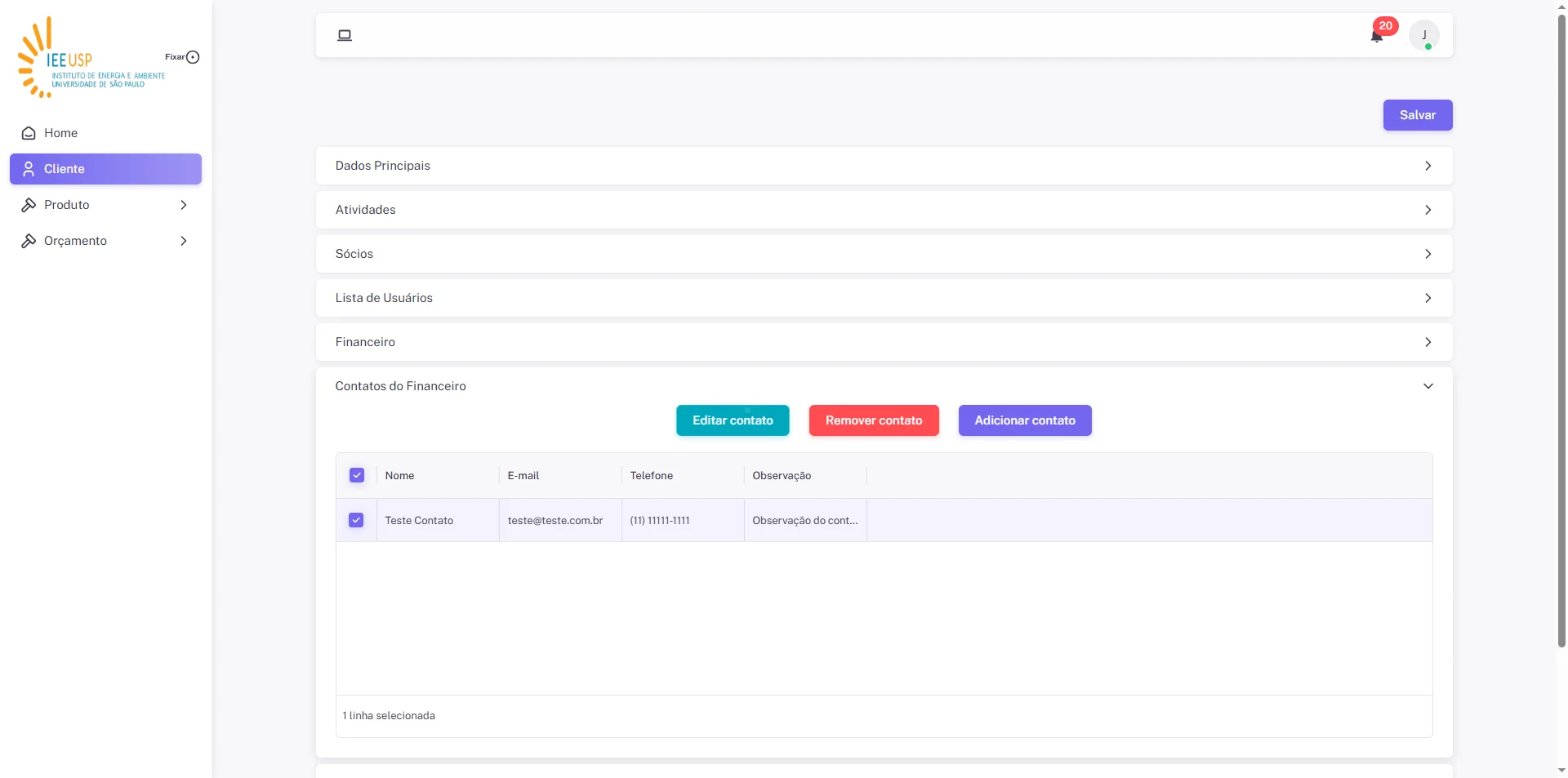 Screenshot showing Selecione um dos Contatos e clique em "Editar Contato"