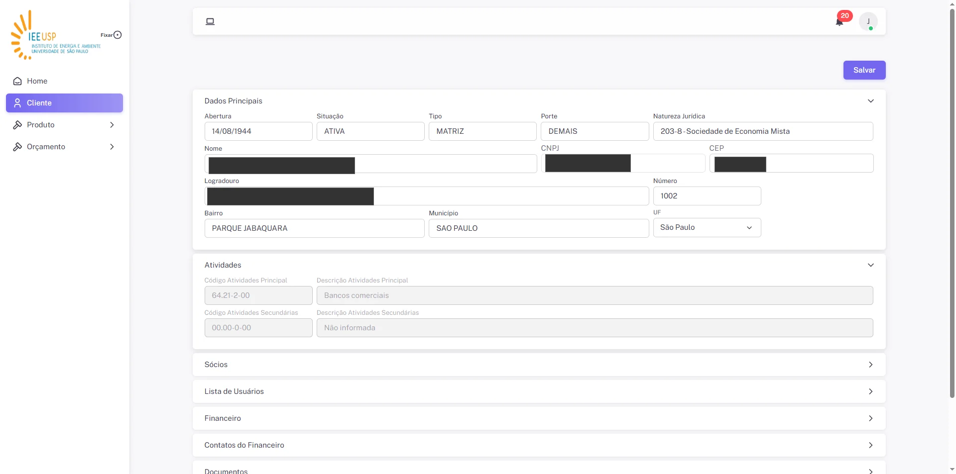 Screenshot showing Clique em 'Atividades'