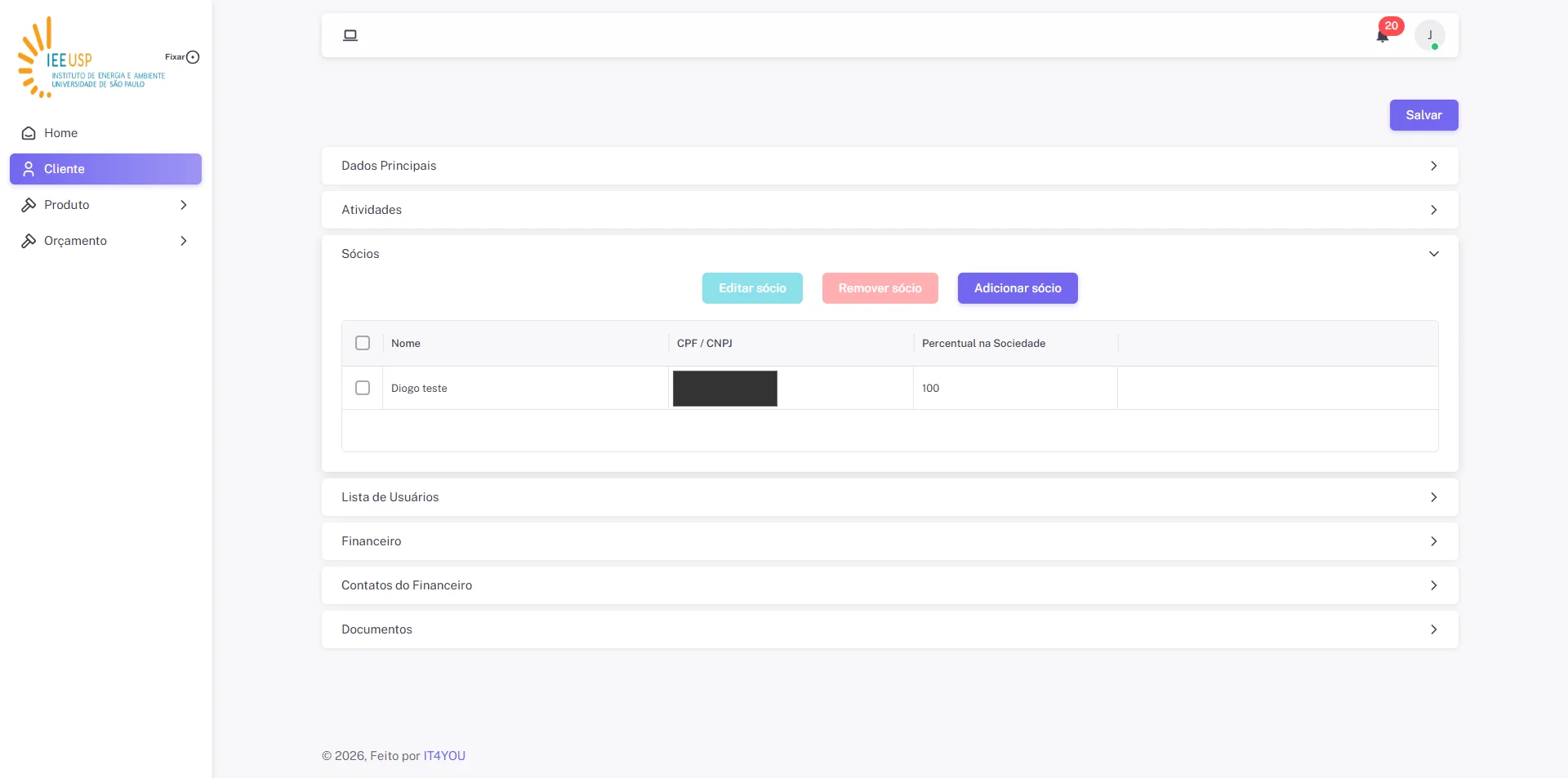 Screenshot showing Clique em 'Sócios'