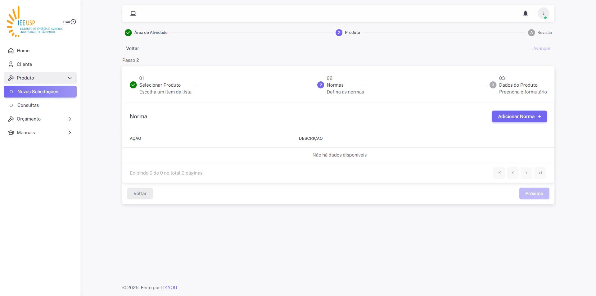 Screenshot showing Clique no botão "Adicionar Norma"