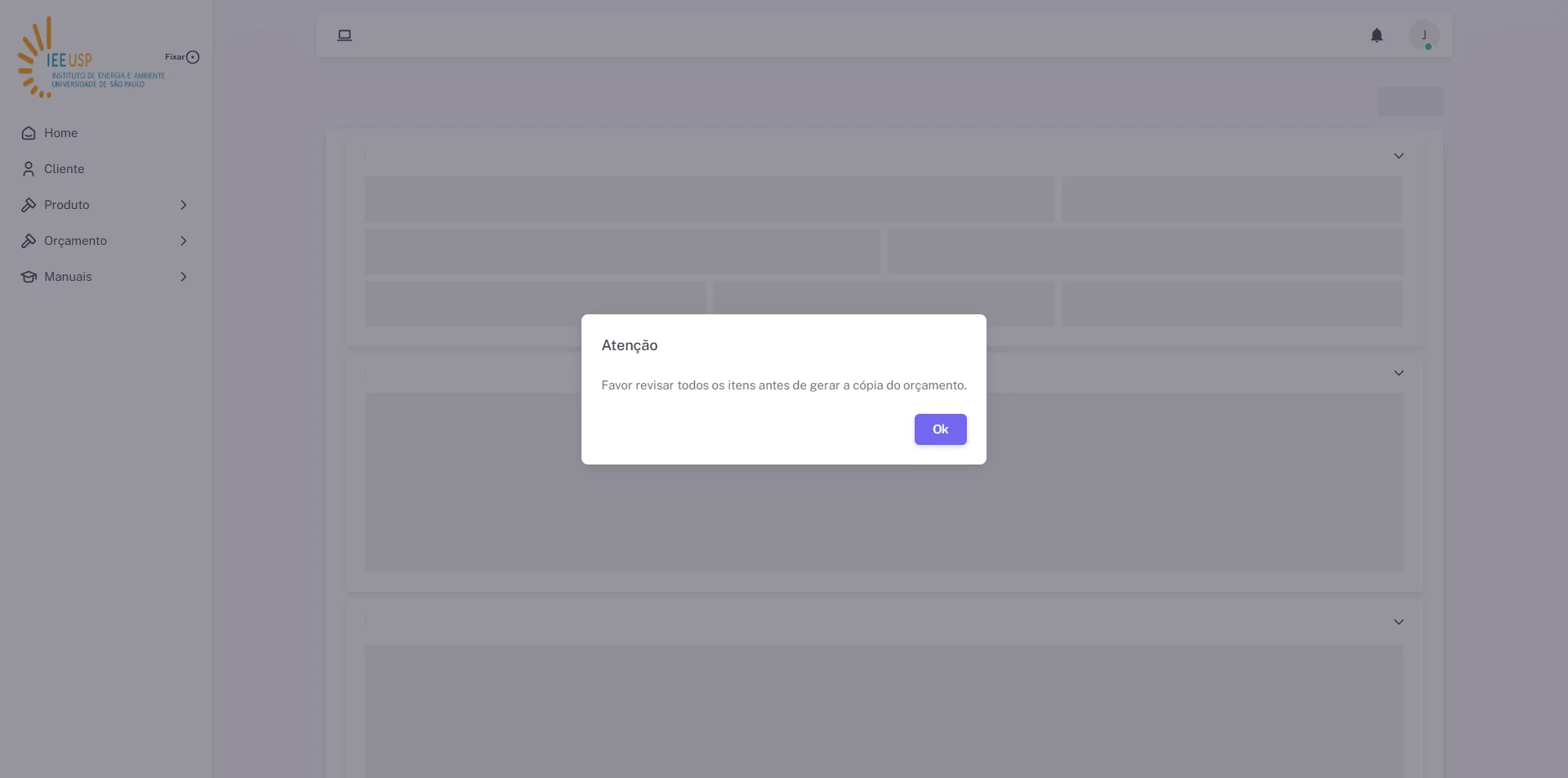 Screenshot showing Ao Clicar neste botão, será demonstrada a mensagem abaixo e será necessário revisar todos os dados da solicitação
