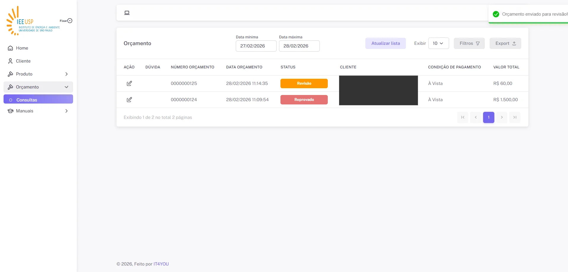 Screenshot showing Após a solicitação de Revisão, receberá uma confirmação em tela