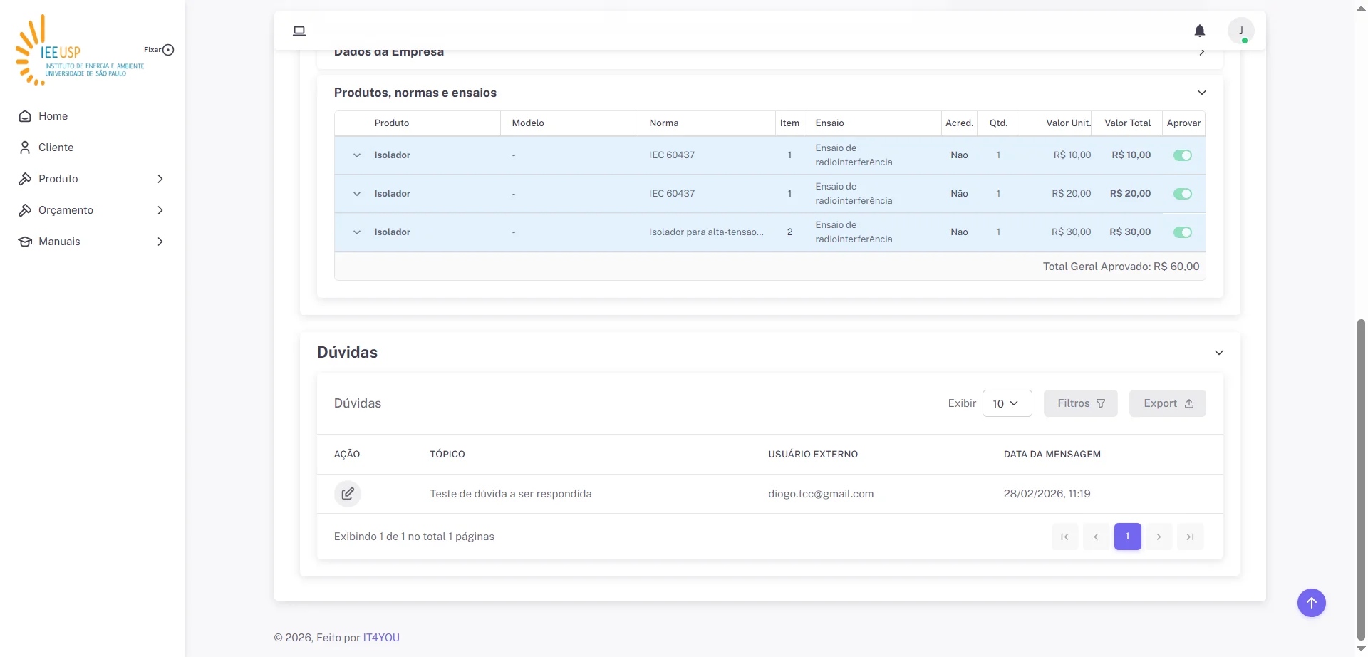Screenshot showing Clique no botão "Editar" da dúvida