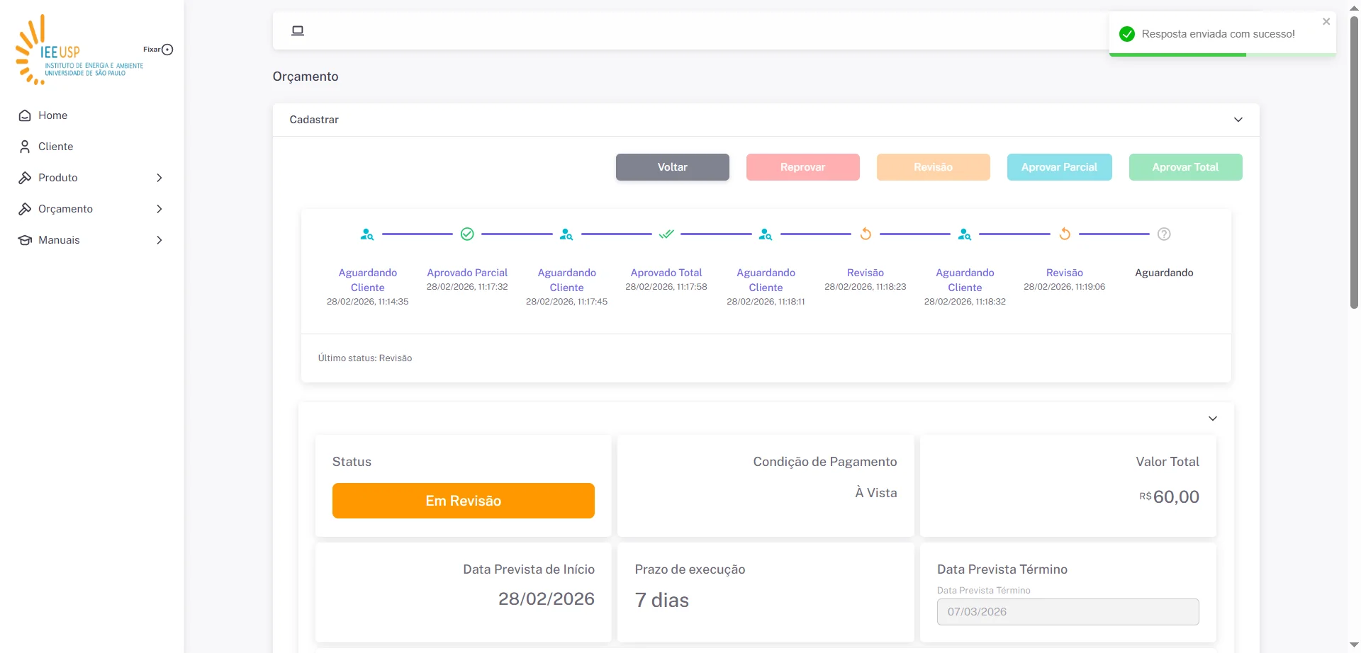Screenshot showing Após o envio, receberá uma confirmação em tela