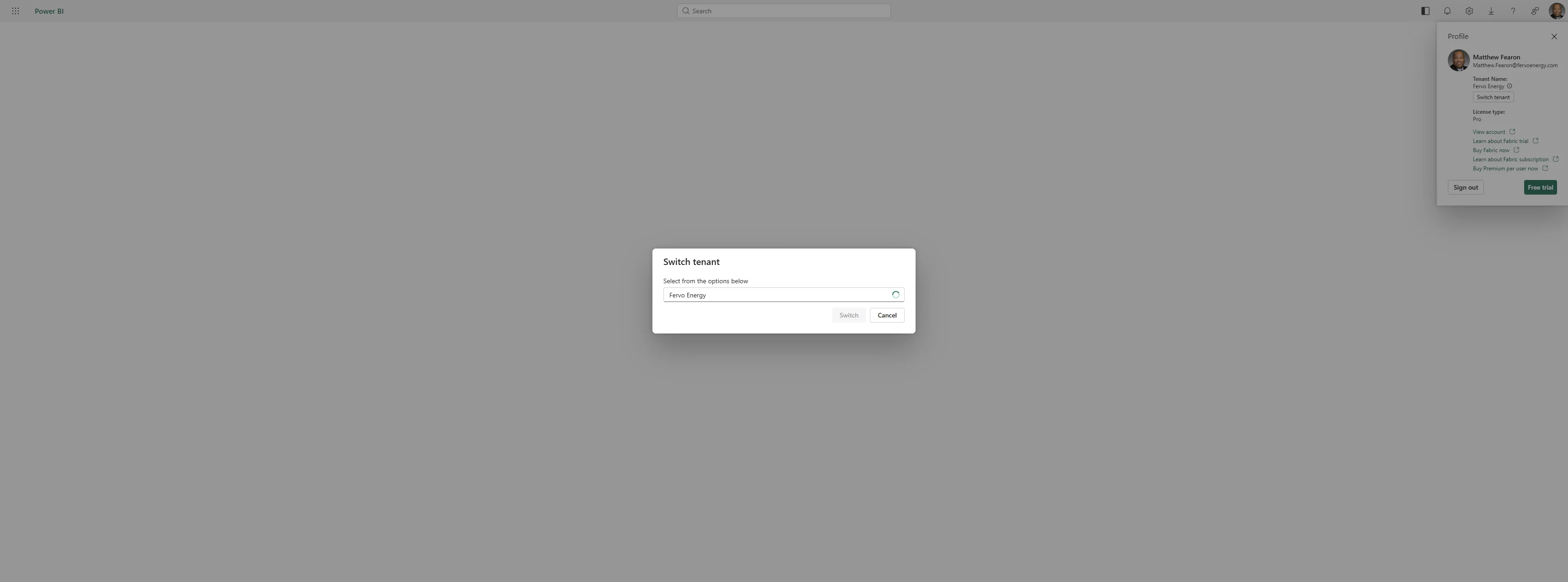 Screenshot showing Click on 'Switch tenant'
