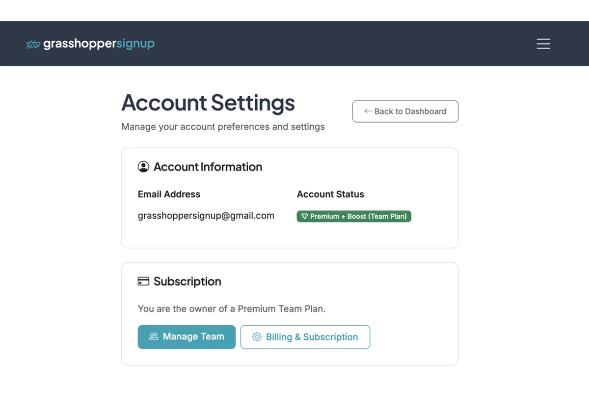 Screenshot showing On the Account Settings page, click 'Billing & Subscription" to manage your plan.
