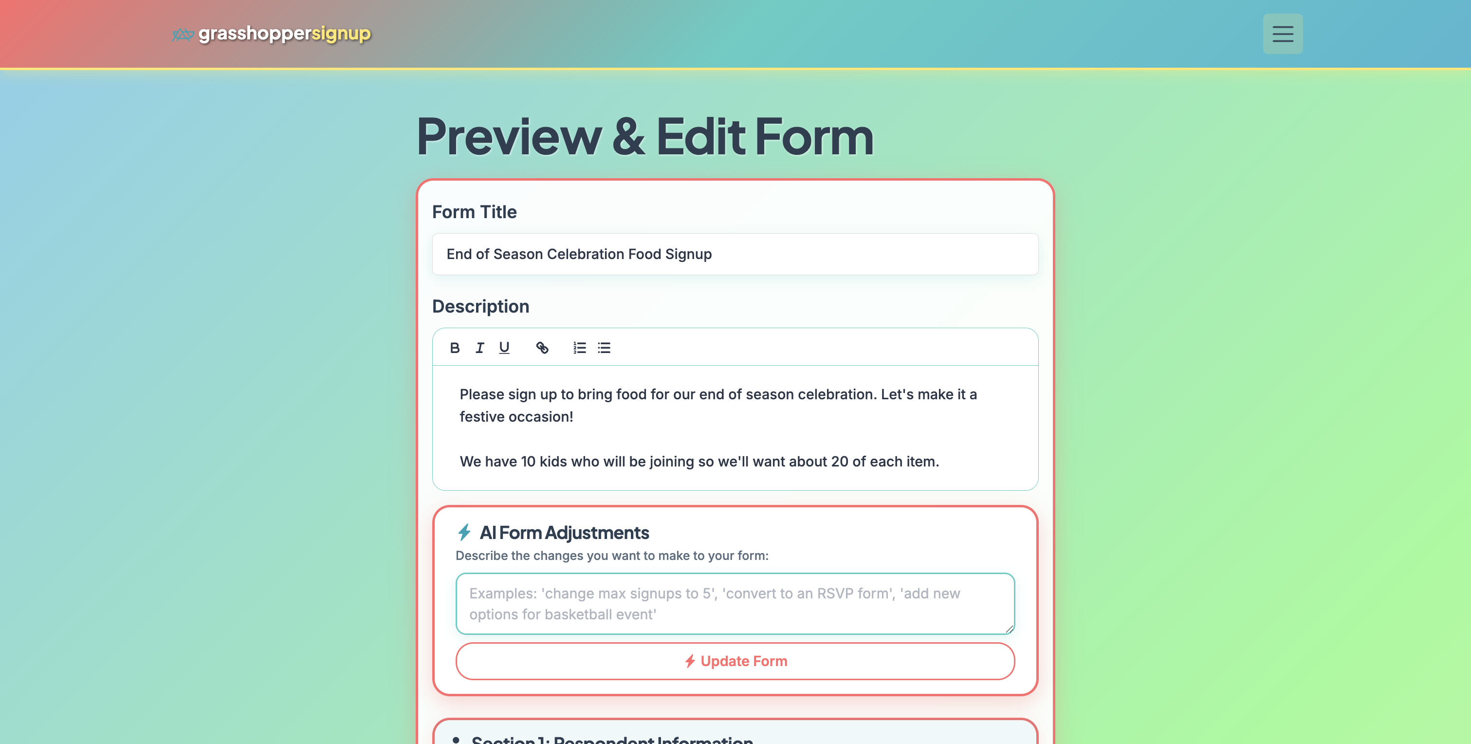 Screenshot showing Create a new form or visit the Edit page for your form.