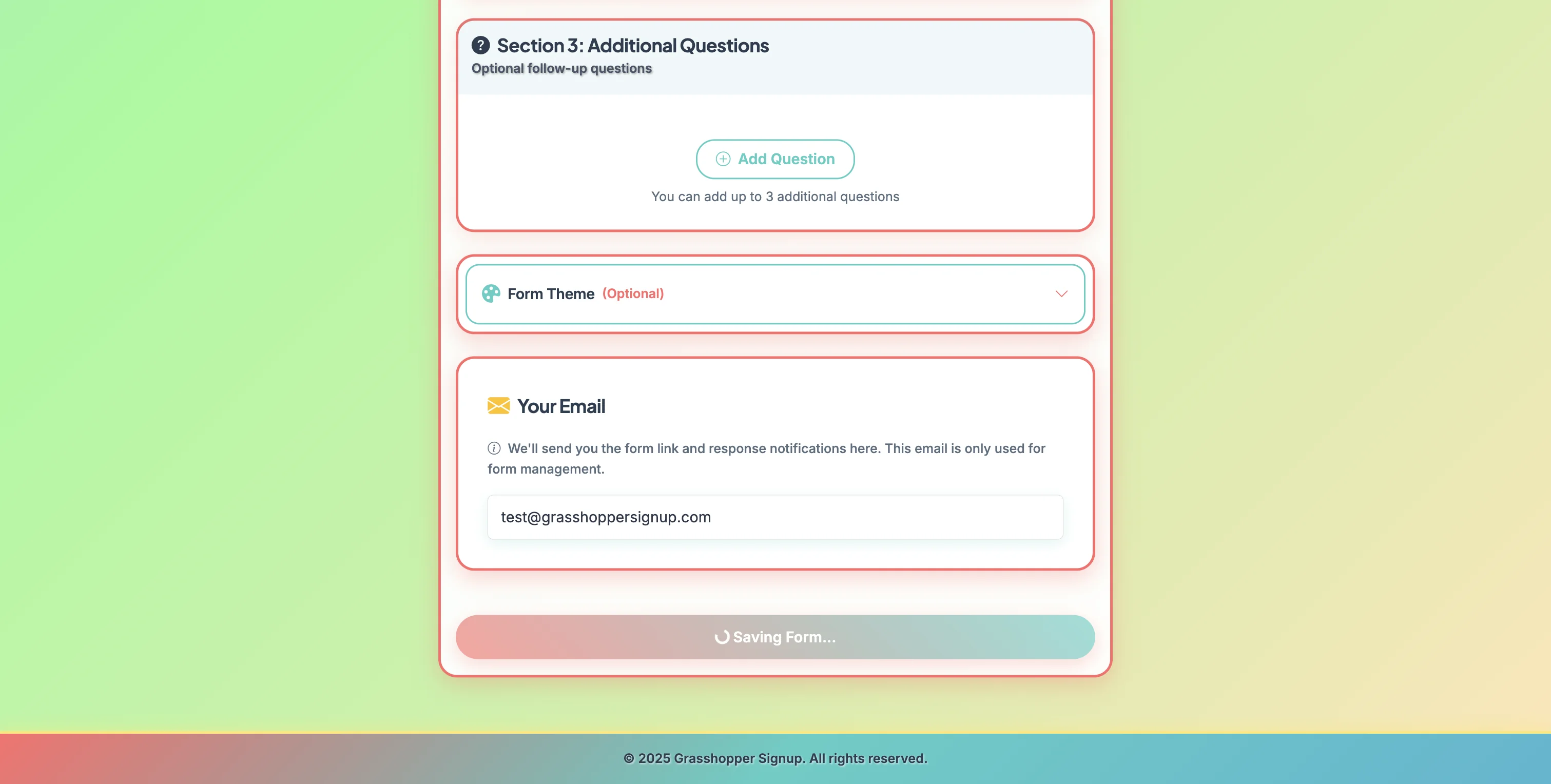 Screenshot showing Save the form once you have set up all options and settings.