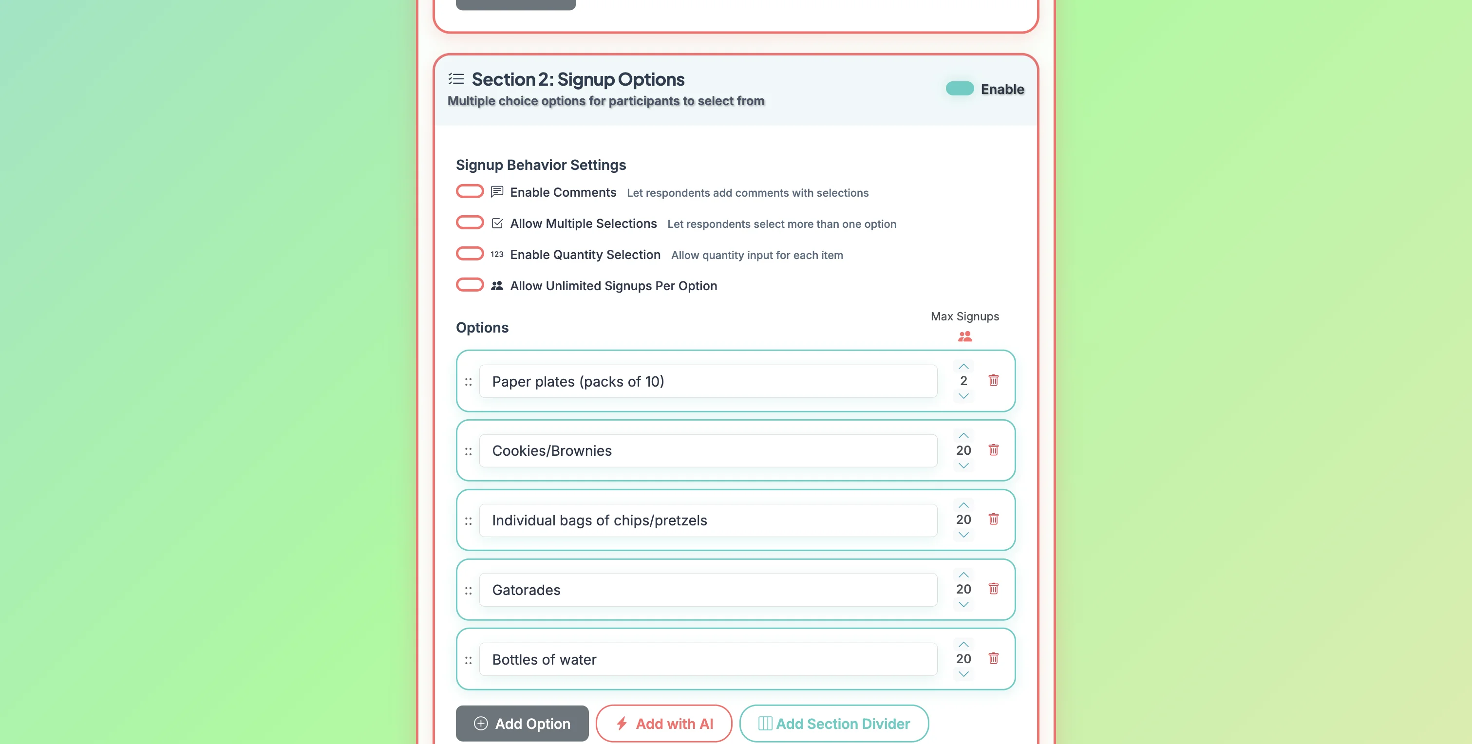 Screenshot showing Scroll to Section 2: Signup Options