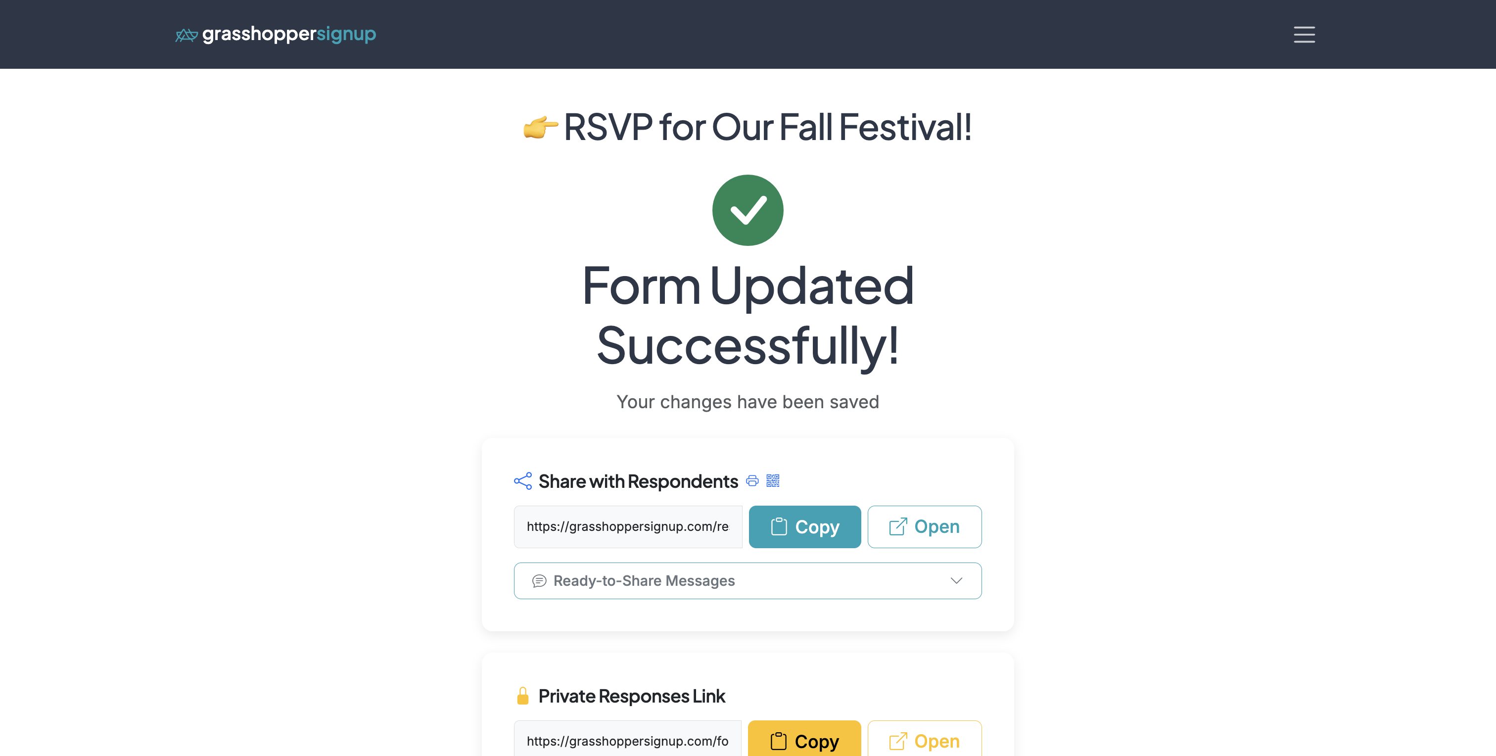 Screenshot showing Go to the Options page for your Grasshopper Signup form.