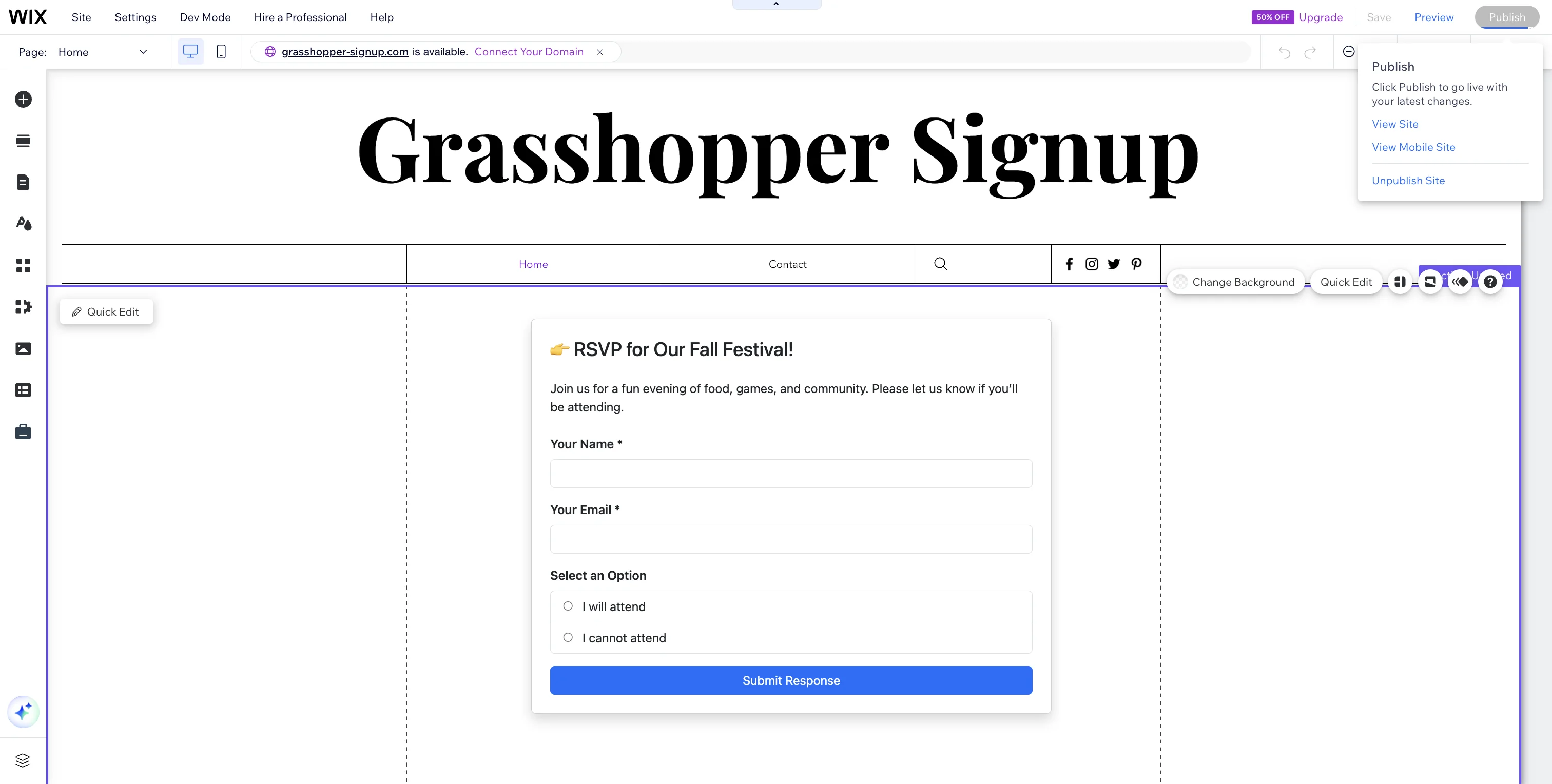 Screenshot showing Click on 'Publish' to publish your updated site.