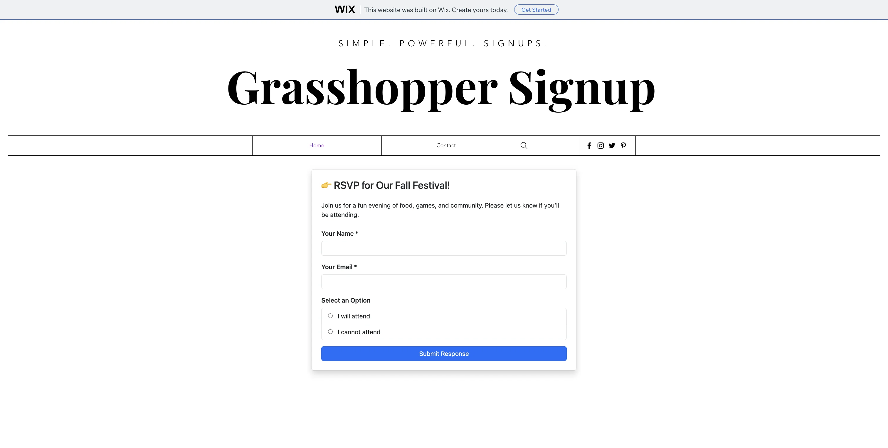 Screenshot showing View your website with your embedded Grasshopper Signup form.