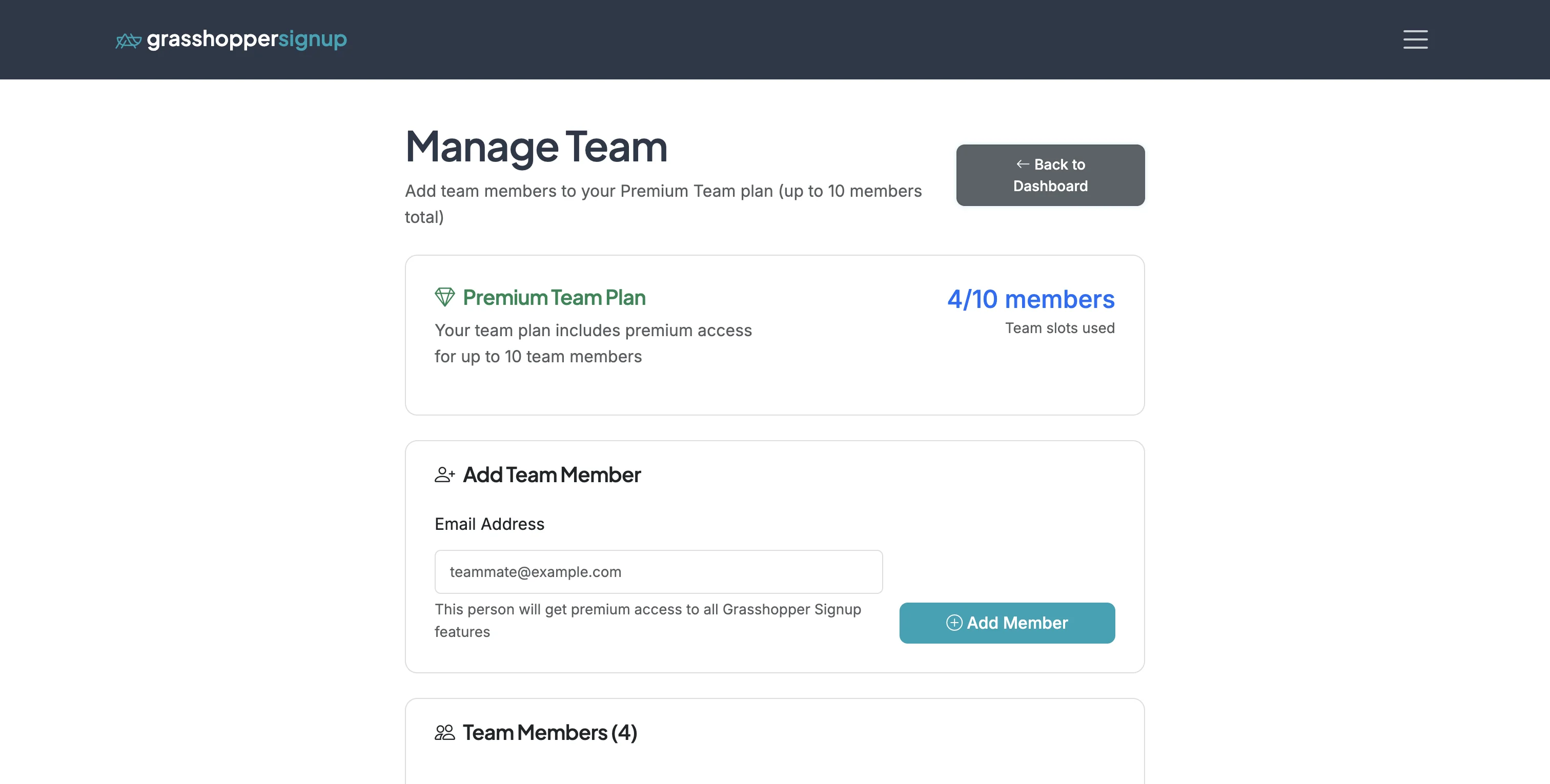 Screenshot showing Click on 'Back to Dashboard' to return to your Dashboard.