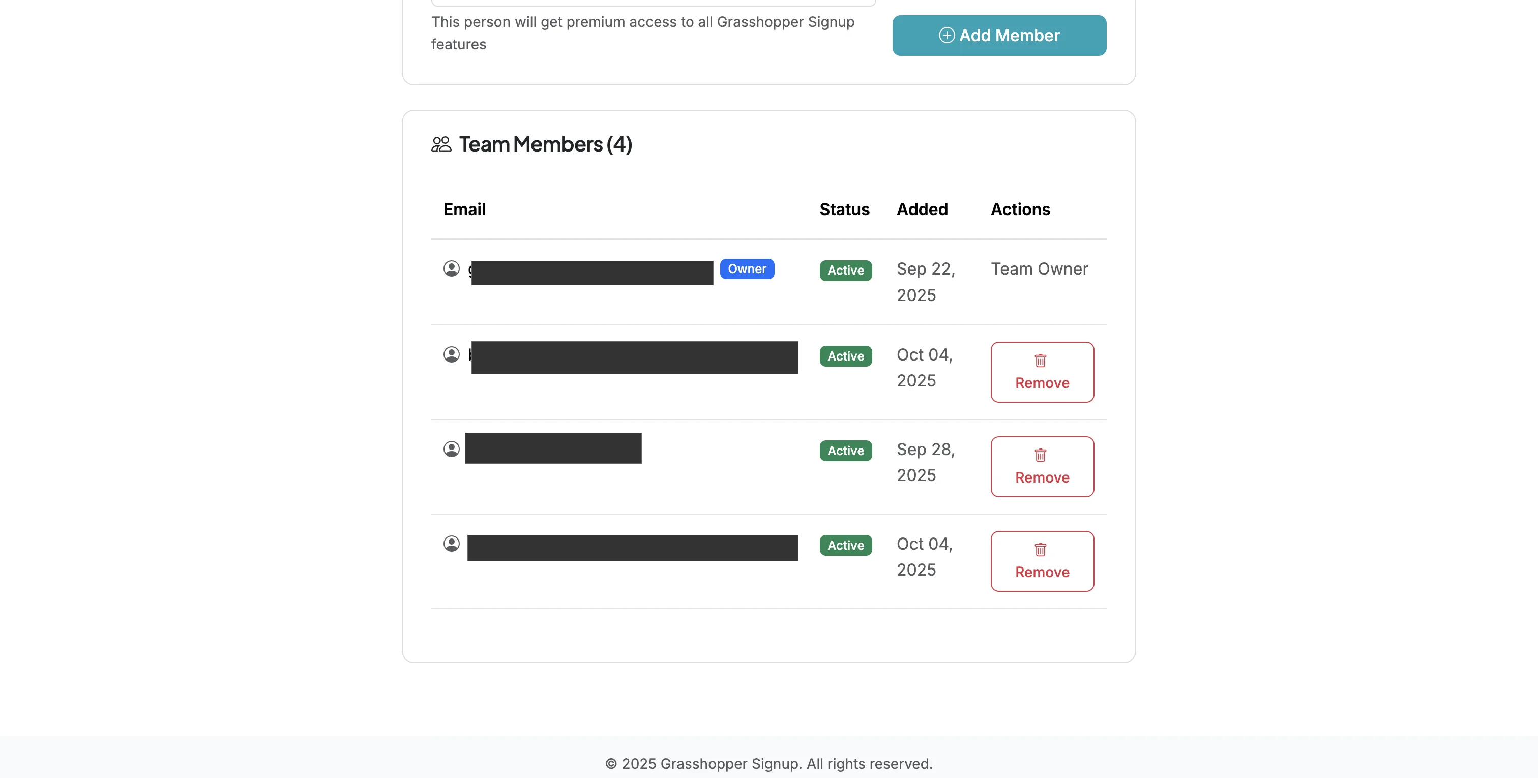 Screenshot showing You can also scroll down to view team members and remove team members.
