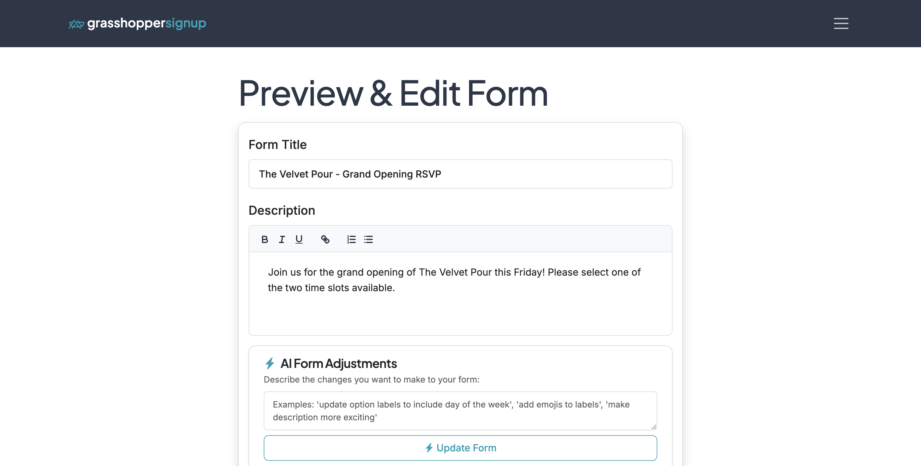 Screenshot showing Start in the Edit page of your form.