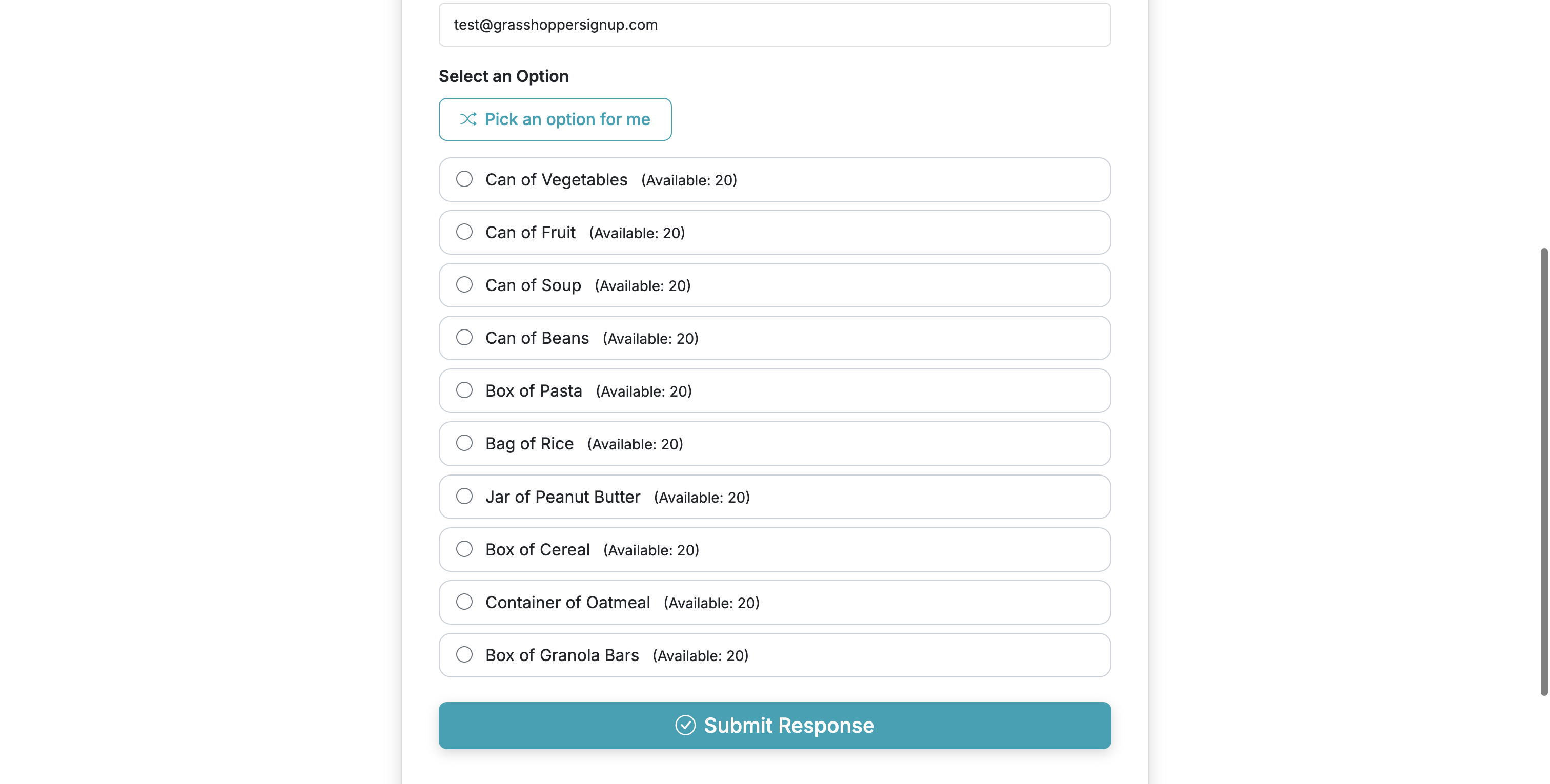 Screenshot showing The options available will be shown on the form next to the option.