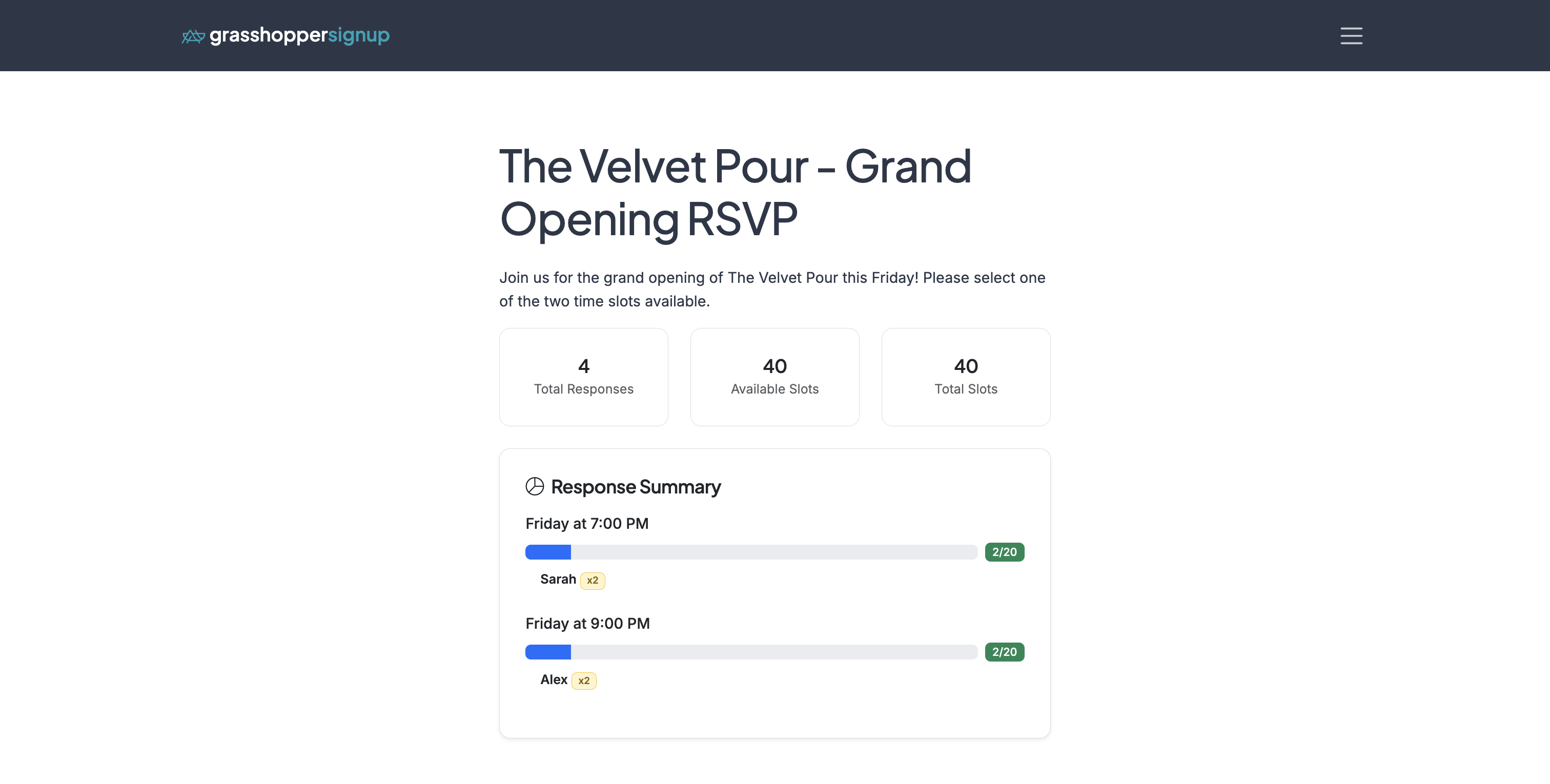 Screenshot showing Your Public Response Summary page shows basic information and names of respondents (unless you are using incognito mode).