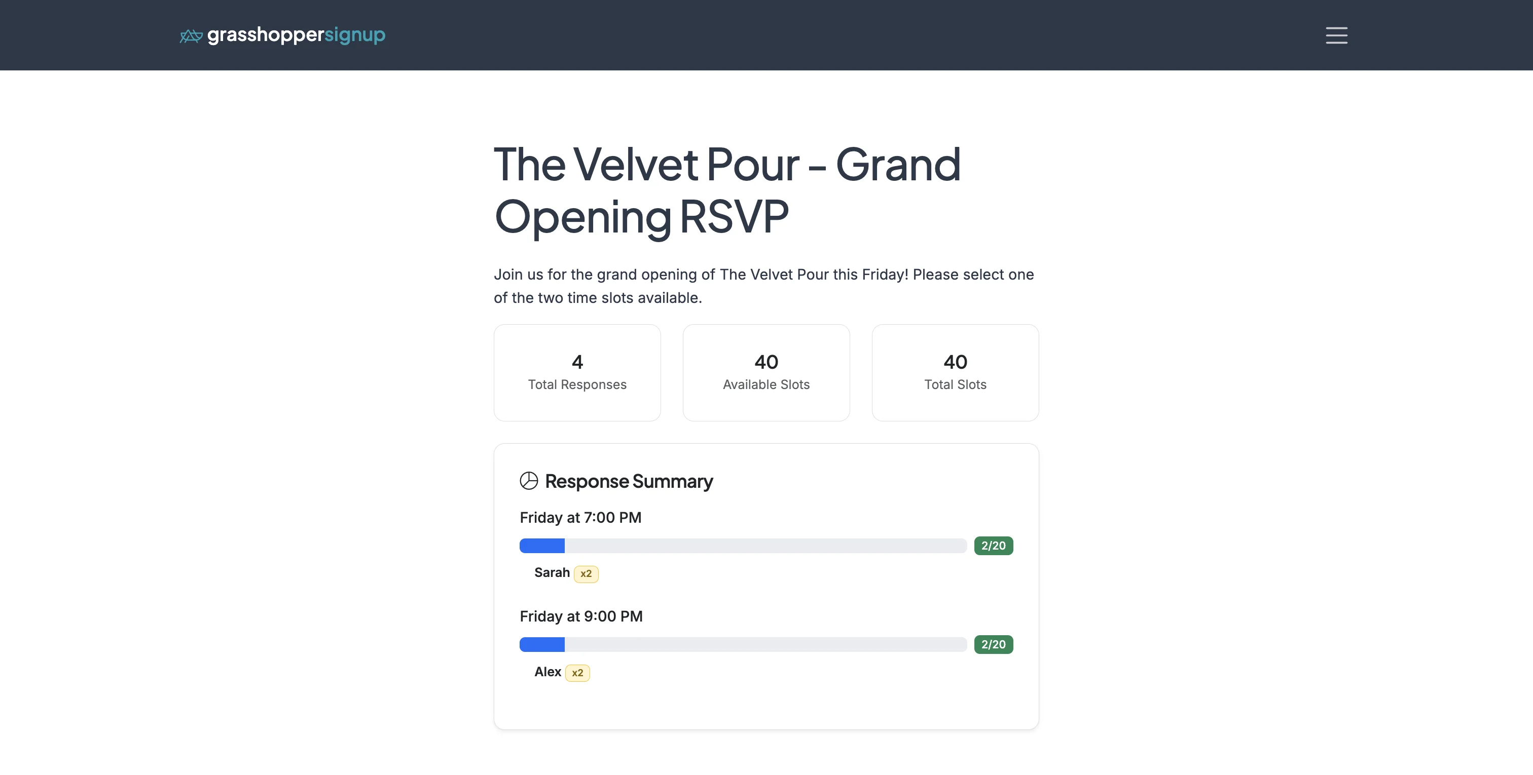 Screenshot showing Your Public Response Summary page shows basic information and names of respondents (unless you are using incognito mode).