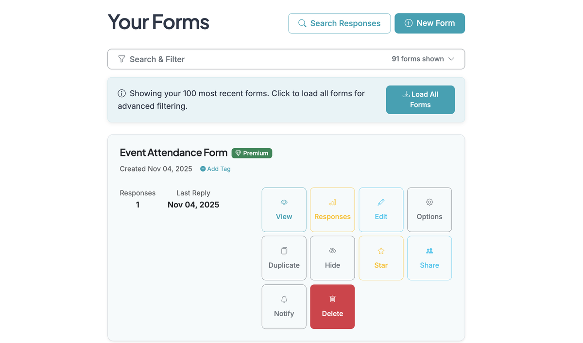 Screenshot showing On your Dashboard, click 'Notify' to adjust notification settings for form collaborators.