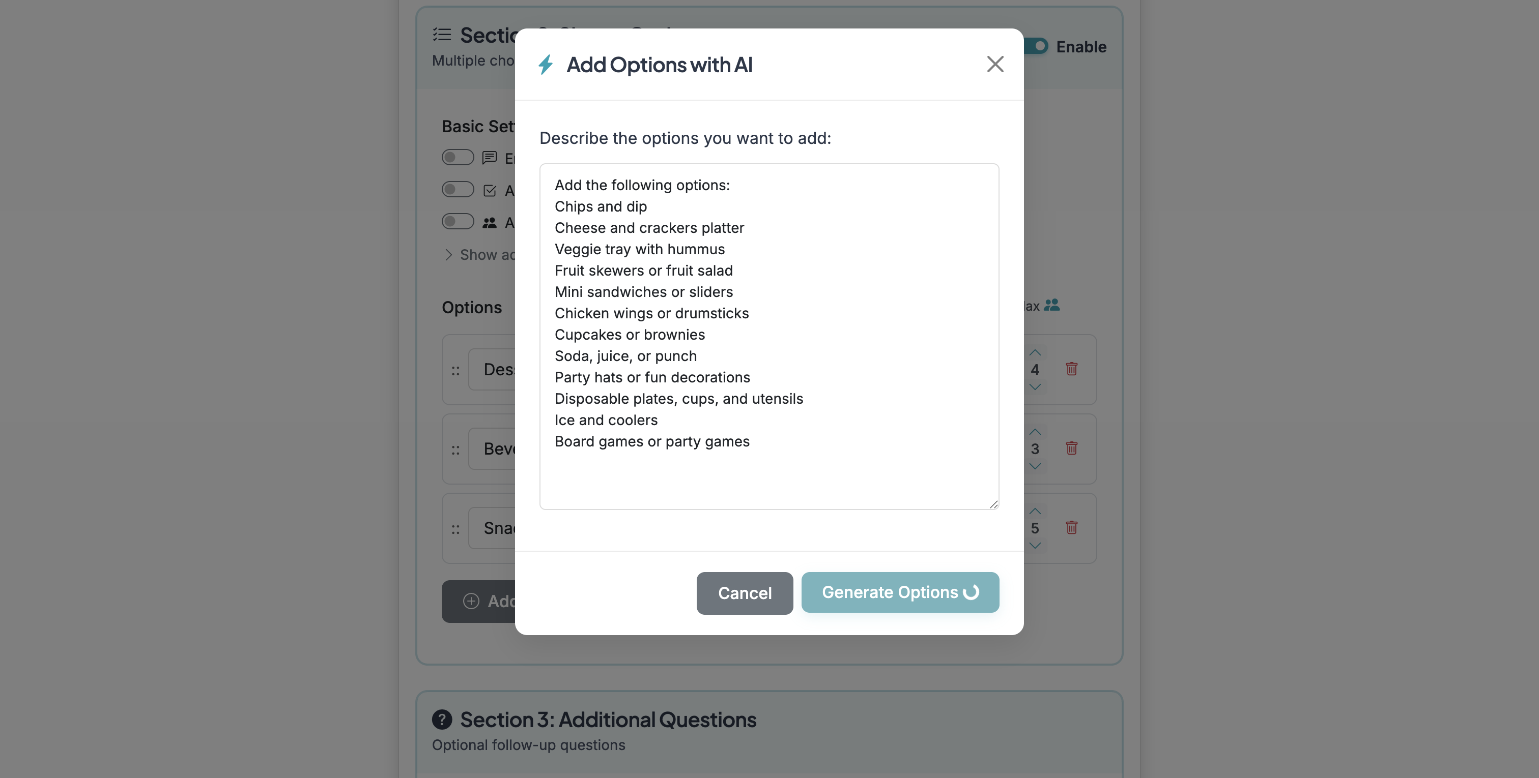 Screenshot showing Click on 'Generate Options'