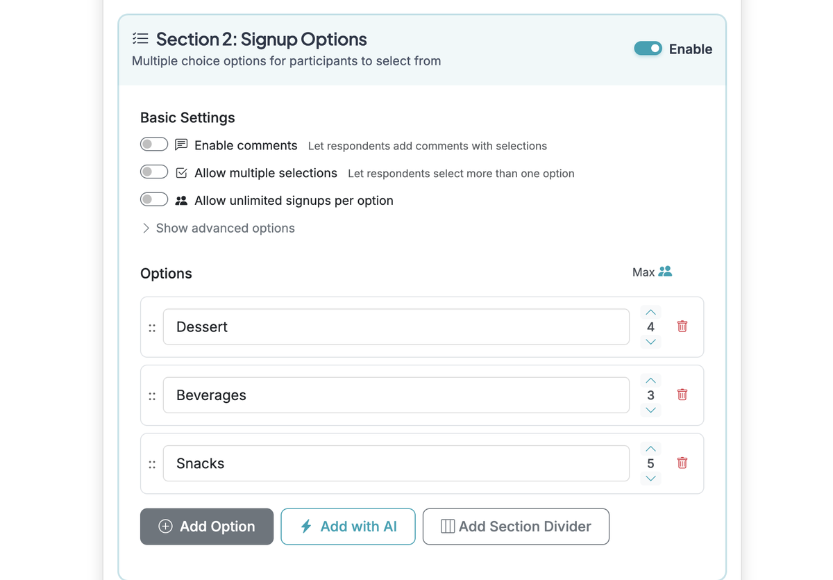 Screenshot showing Scroll down to Signup Options and click 'Add with AI'