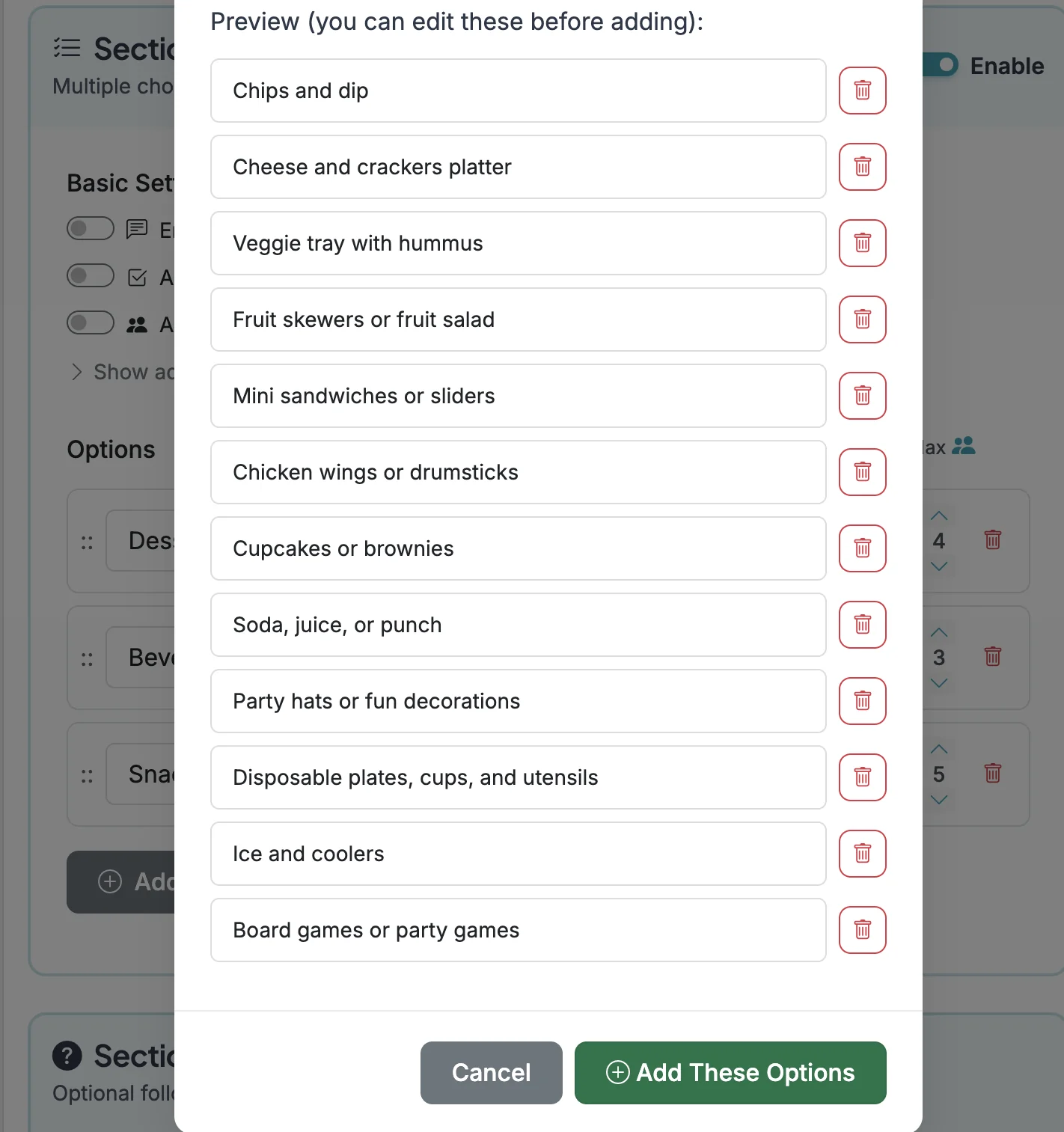 Screenshot showing The AI will generate options and provide a preview you can add to your form.