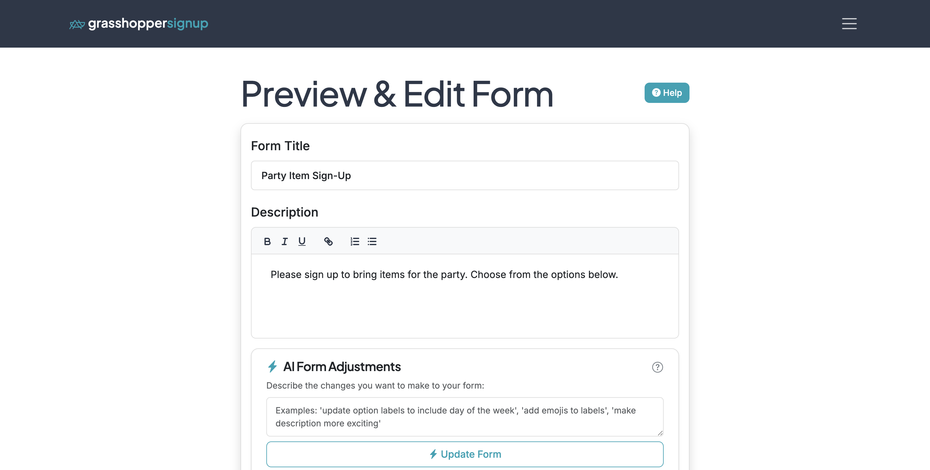 Screenshot showing Start on the Edit page of your form.