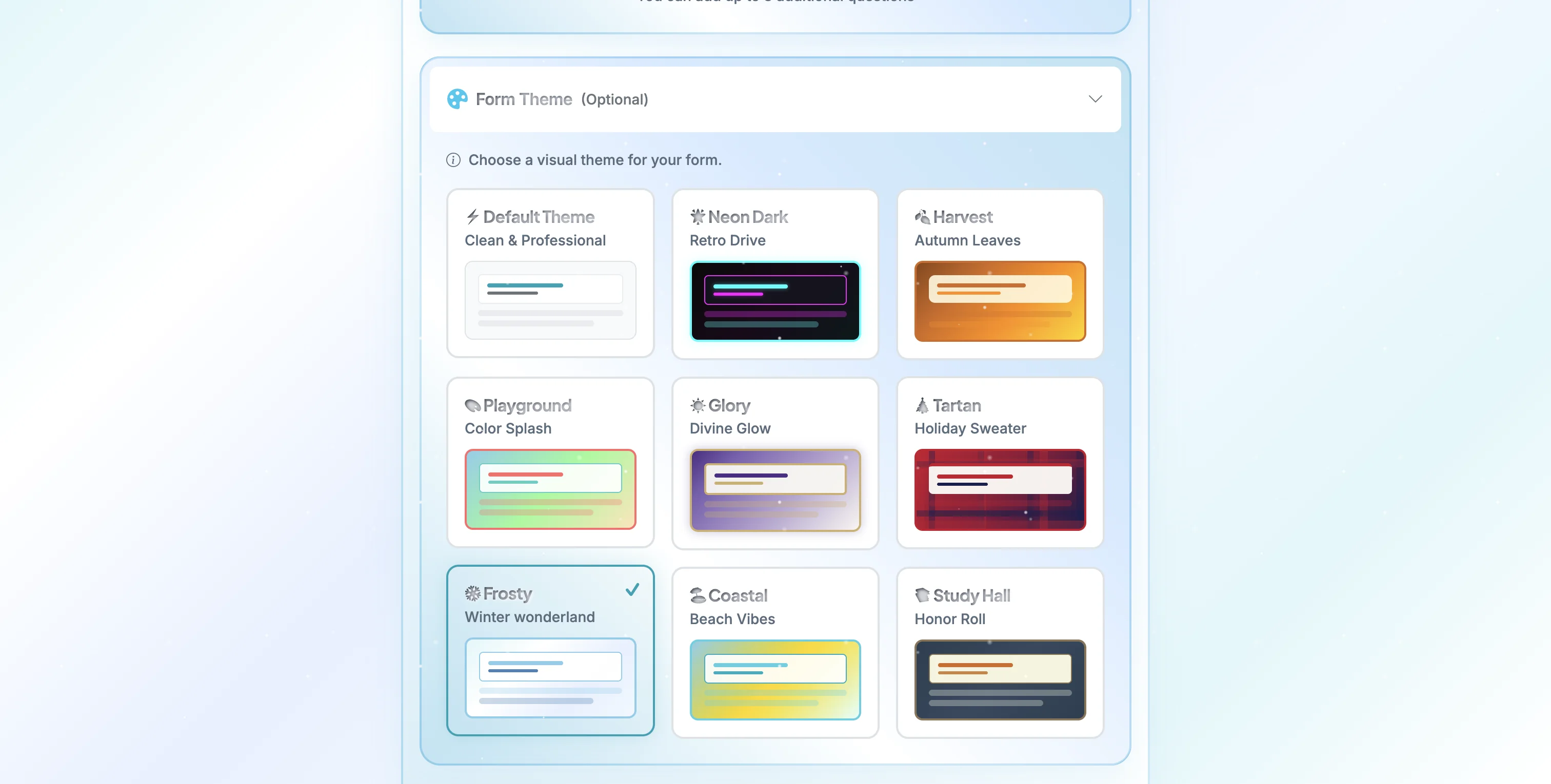 Screenshot showing Example: ❄️ Frosty - Winter Wonderland