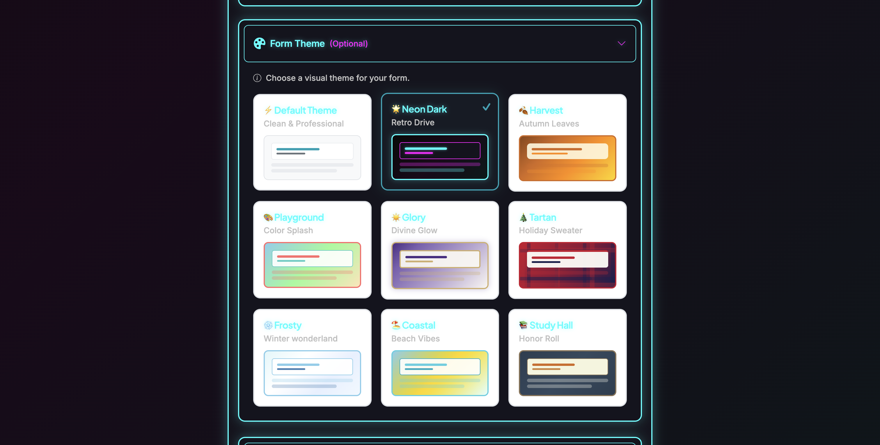 Screenshot showing Example: 🌟 Neon Dark - Retro Drive