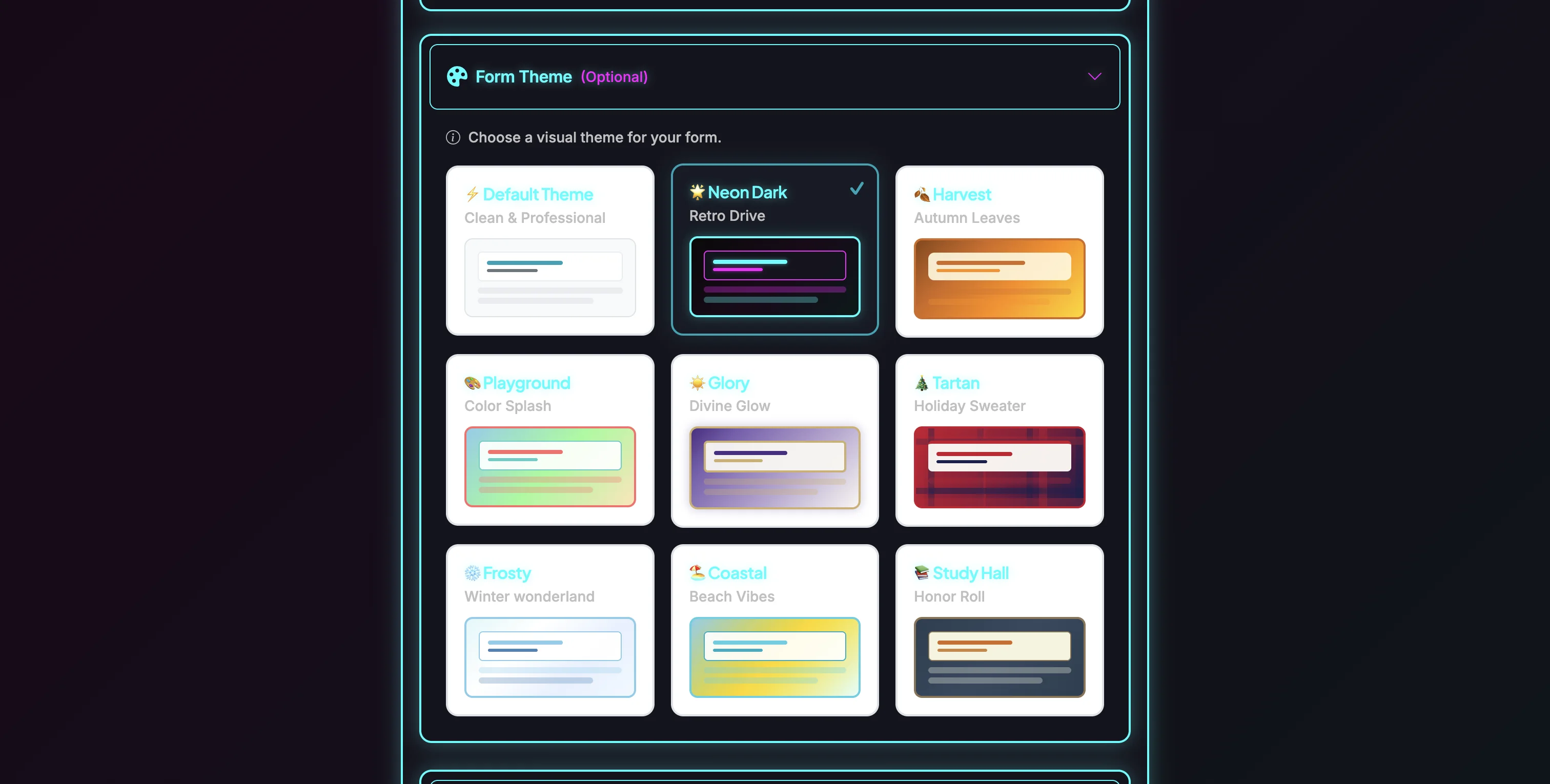 Screenshot showing Example: 🌟 Neon Dark - Retro Drive