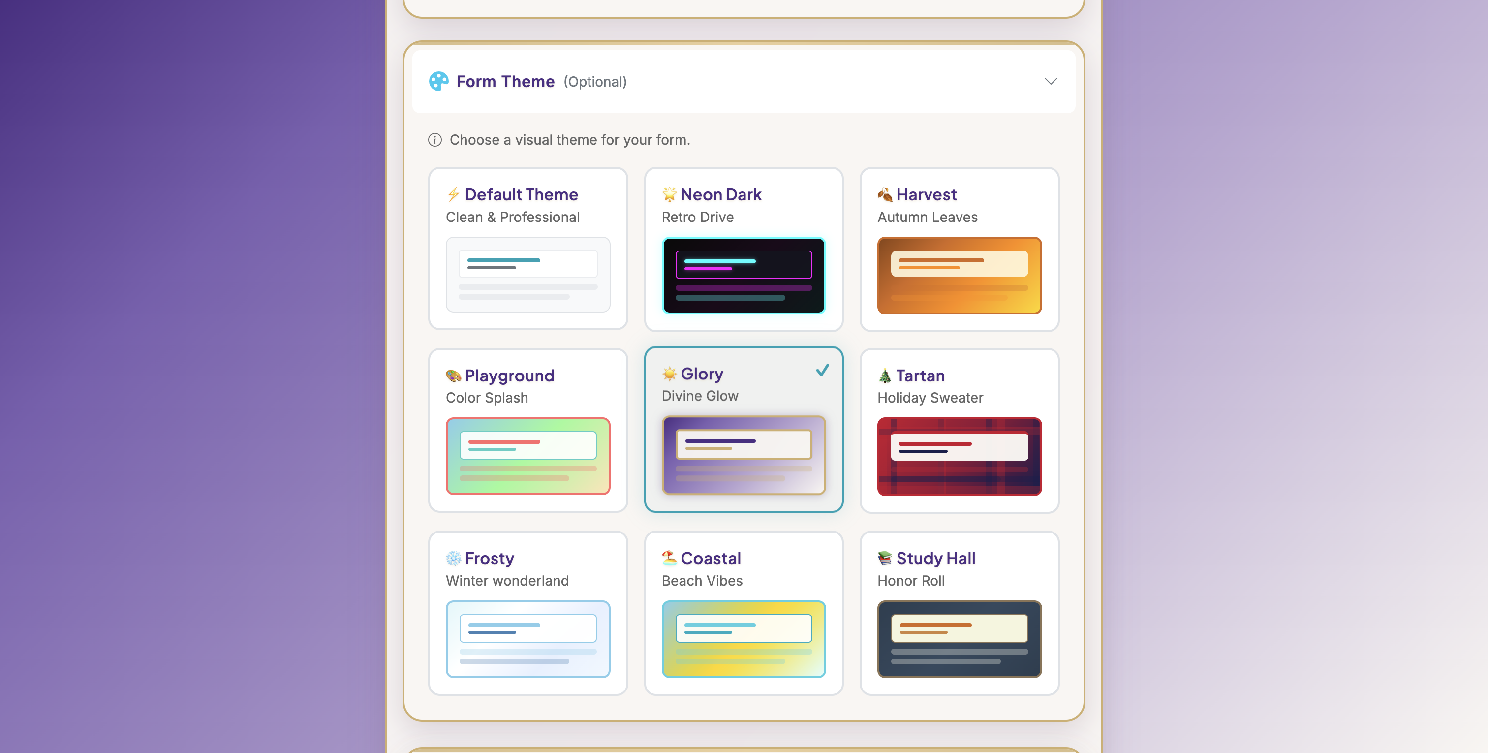 Screenshot showing Example: ☀️ Glory - Divine Glow